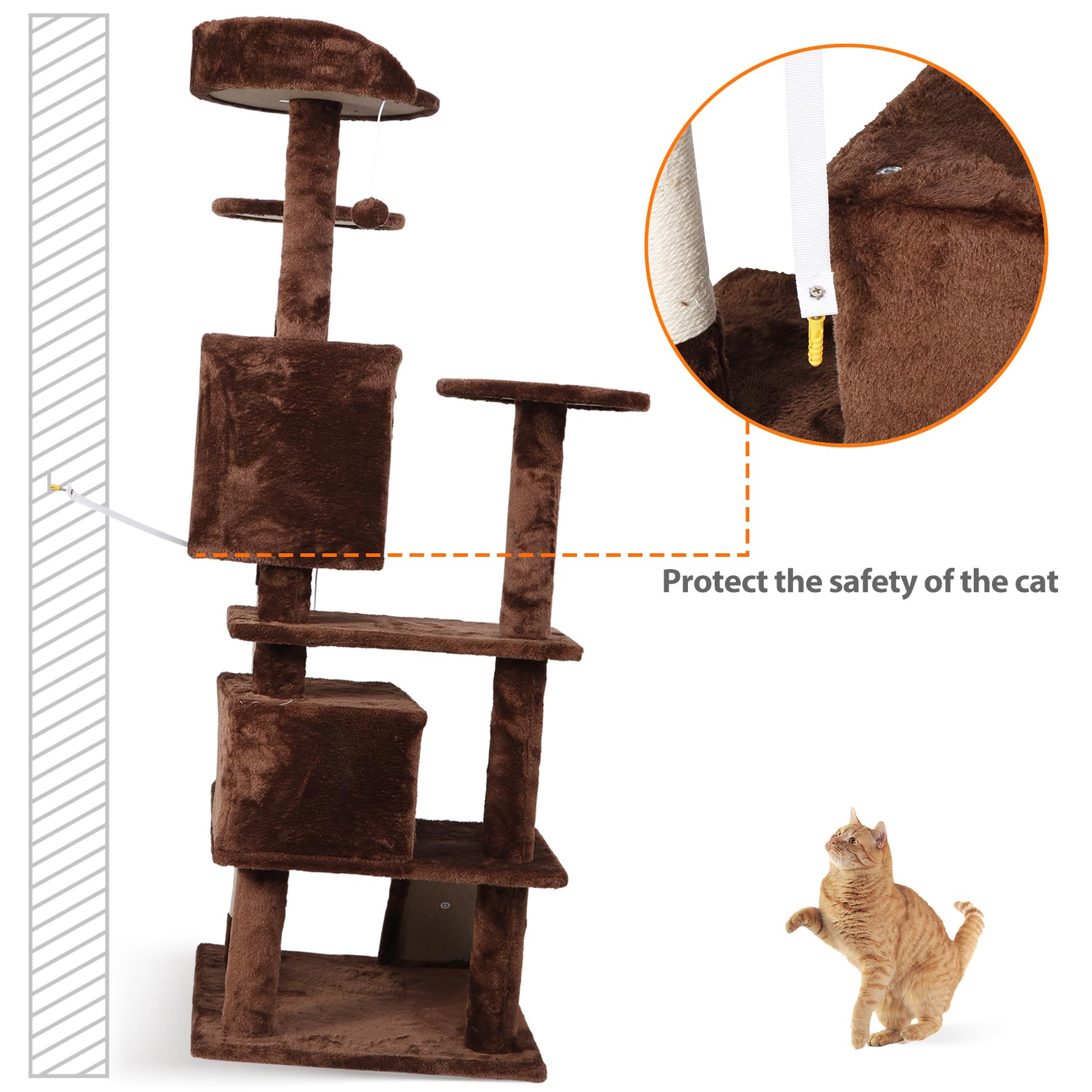 54-Inch Cat Tree with Scratching Posts - Multi-Level Kitten Condo Tower, Play House & Climbing Furniture for Indoor Cats - Perfect for Small Spaces & Active Kittens