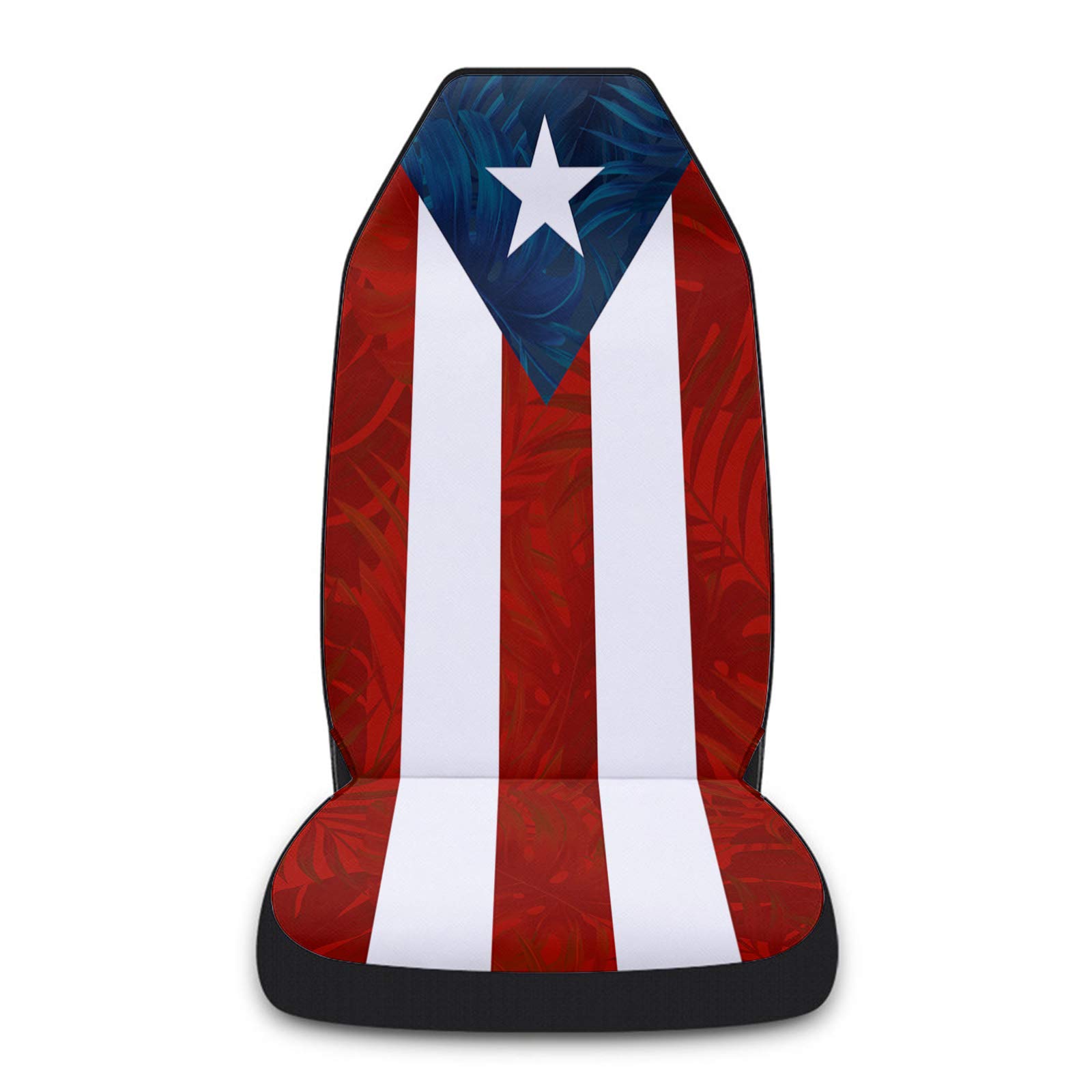 Universal Car Seat Protector Cover Set of 2 - Puerto Rico Flag Design, Elastic & Removable Front Seat Covers for Cars, Trucks & SUVs | Durable Protection for Road Trips & Daily Commutes