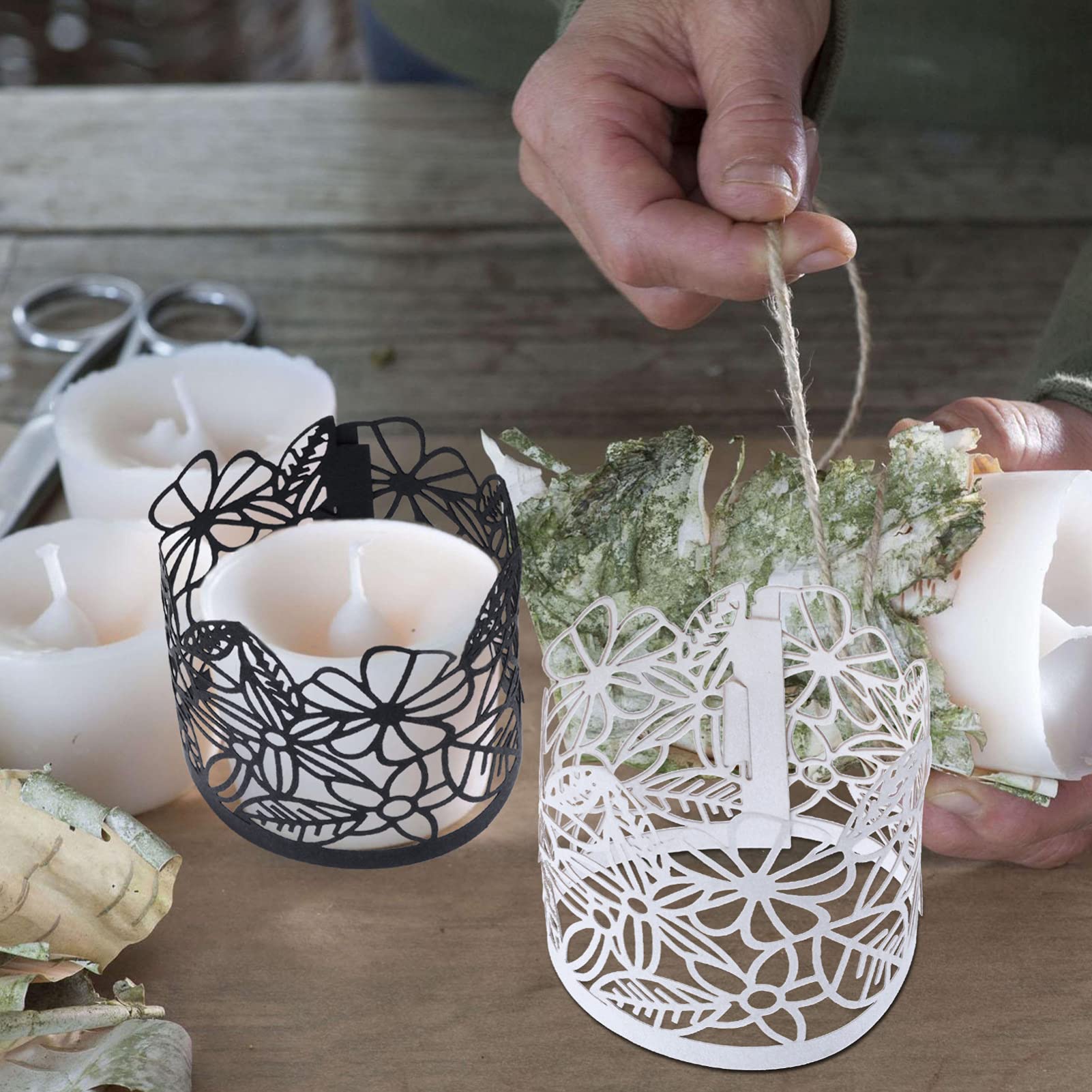 50Pcs White LED Tea Light Candle Wraps - Hollow Cylindrical Paper Lampshade Holders for Votive Candles | Wedding Centerpiece Decor, Party & Home Decoration, Romantic Ambiance Lighting