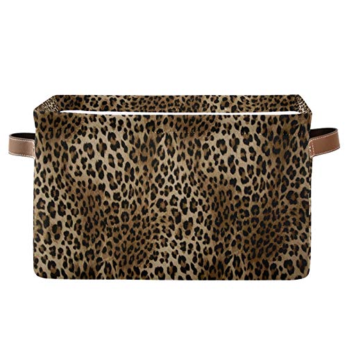 SEULIFE Foldable Storage Basket - Large Collapsible Organizer Bin with Handles for Toys, Bathroom, Nursery & Closet | Animal Print Tiger Leopard Design | Space-Saving Storage Solution for Home Organization (1 Pack)