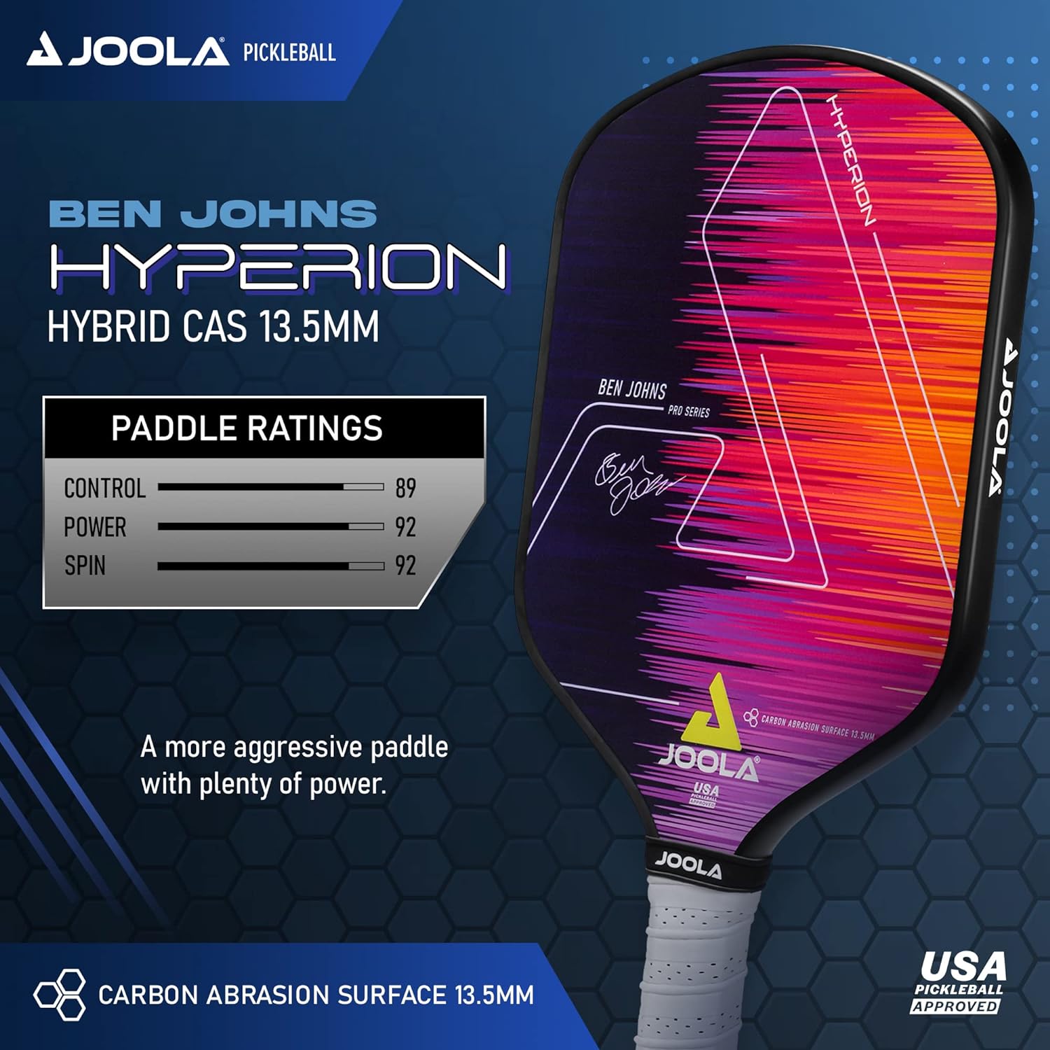 JOOLA Ben Johns Hyperion CAS 13.5 Pickleball Paddle - Professional Carbon Fiber Pickleball Racket for Competitive Play & Tournament Use - Perfect for Outdoor & Indoor Court Games