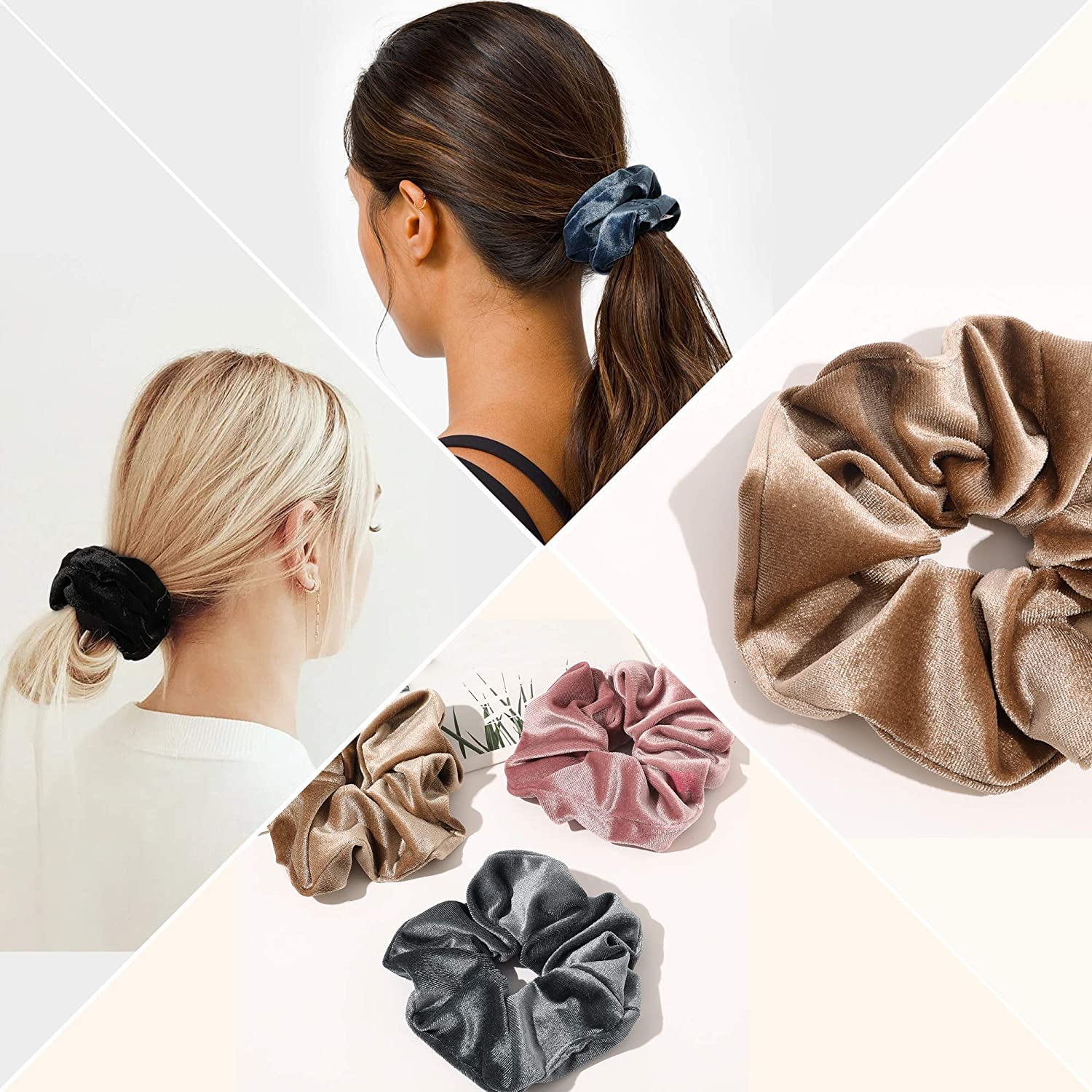 ALIBA COLLECTION 8-Piece Velvet Hair Scrunchies Set - Premium Soft Elastic Hair Bands for Women & Girls - Ponytail Holders & Hair Accessories - Perfect for School, Work, Gym & Everyday Styling