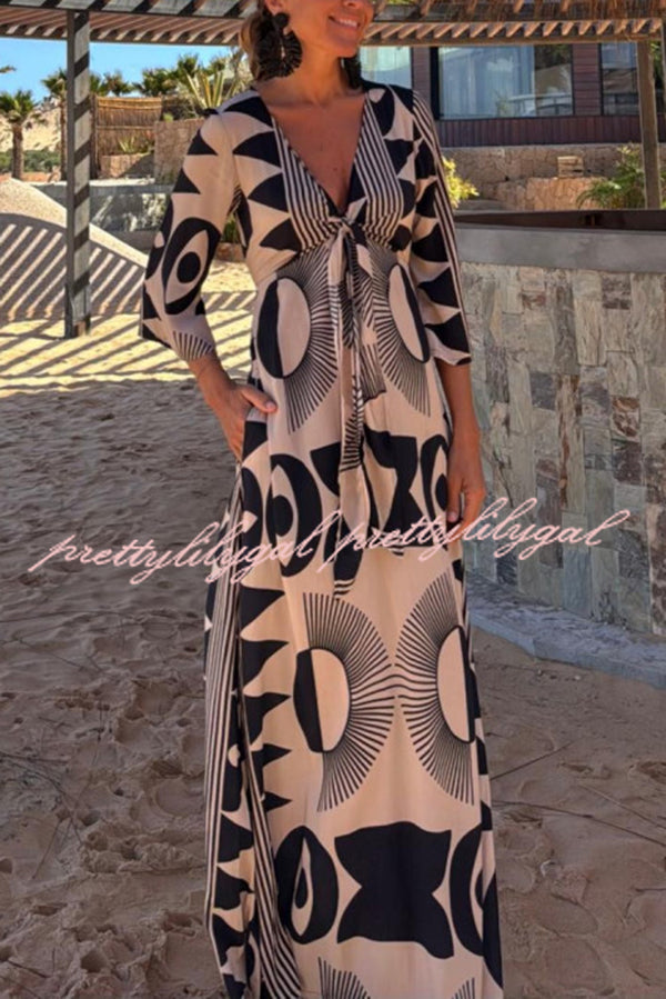 Stylish V-Neck Floral Print Maxi Dress with Loose Pockets - Women's Casual Summer Beach Dress for Vacation, Date Night & Outdoor Parties