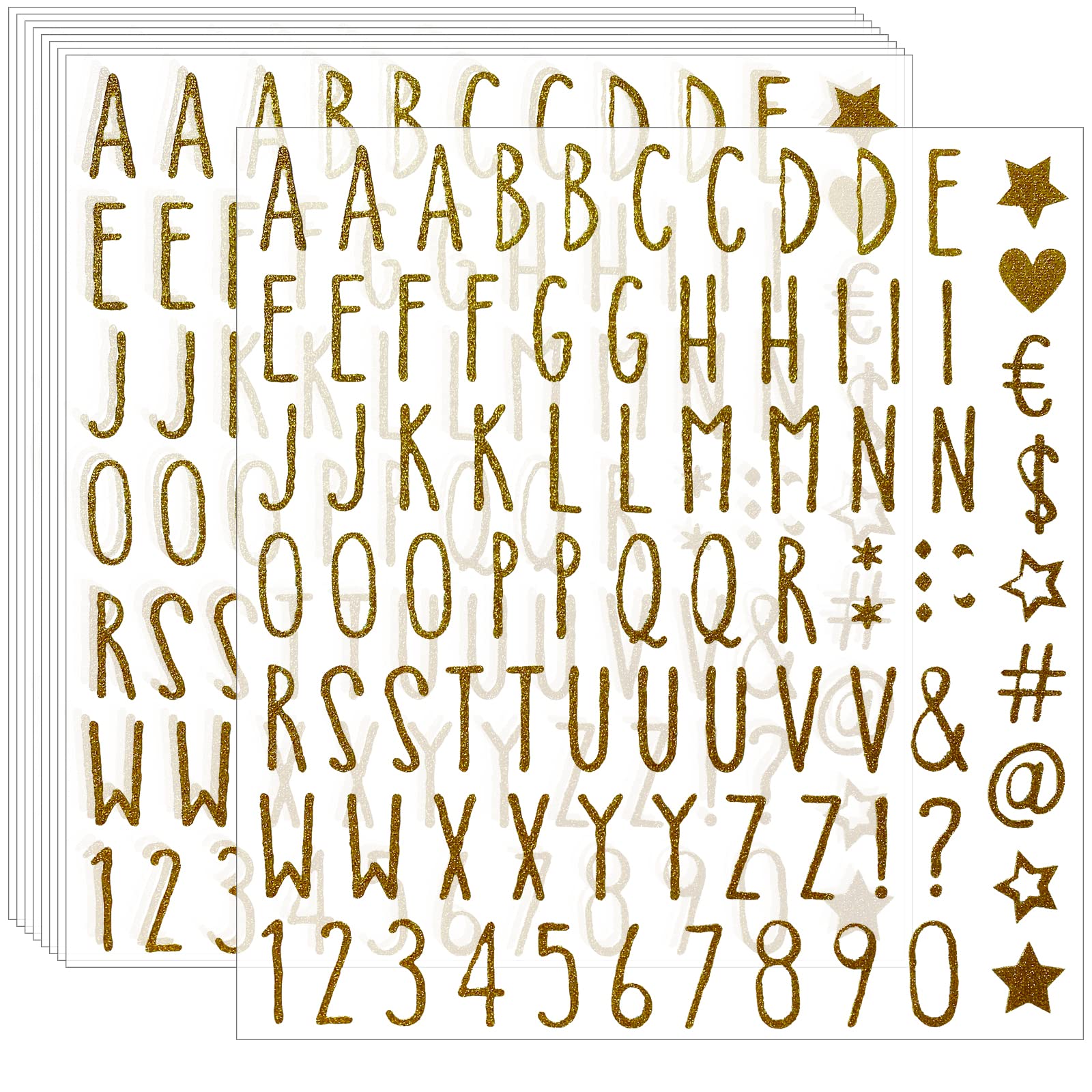 800pcs Gold Glitter Alphabet & Number Stickers - 10 Self-Adhesive Sheets for DIY Crafts, Graduation Caps, Classroom Decor, Business Signs & Address Marking - Perfect for Scrapbooking, Party Decorations & Home Organization