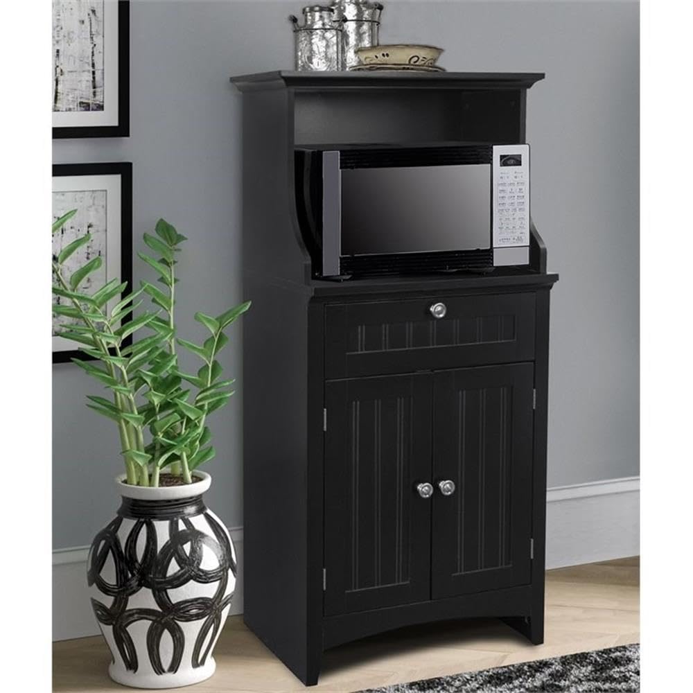 Black Microwave & Coffee Maker Utility Cabinet with Drawer - Compact Storage Solution for Home & Office - Perfect for Small Spaces, Kitchens, Break Rooms & Dorm Rooms