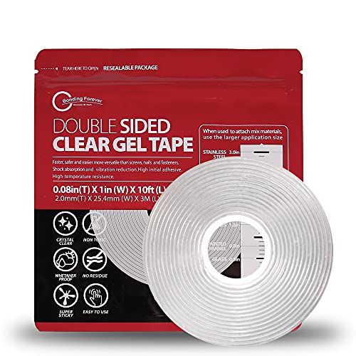 Bonding Forever Clear Double Sided Tape - Heavy Duty Foam Mounting Adhesive Tape (0.08in x 1in x 10ft) - Perfect for Home Decor, Picture Hanging & DIY Crafts