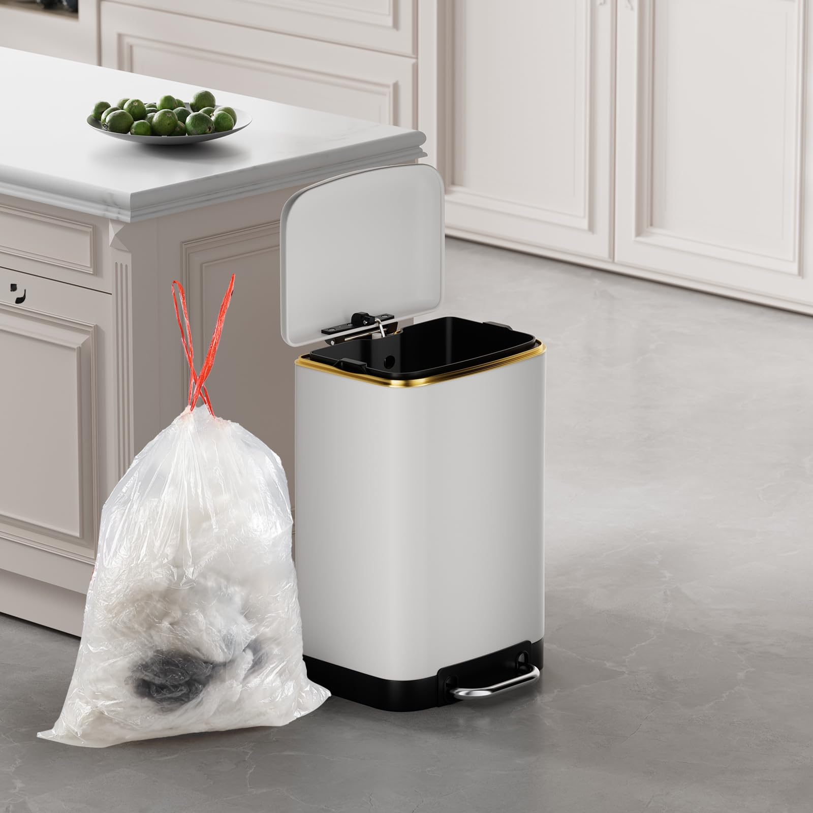 Yuright 5 Gallon Drawstring Trash Bags - Small Clear Garbage Bags with Handles (4 Rolls/220 Counts) - Perfect for Kitchen, Bathroom, Office & Car Waste Disposal