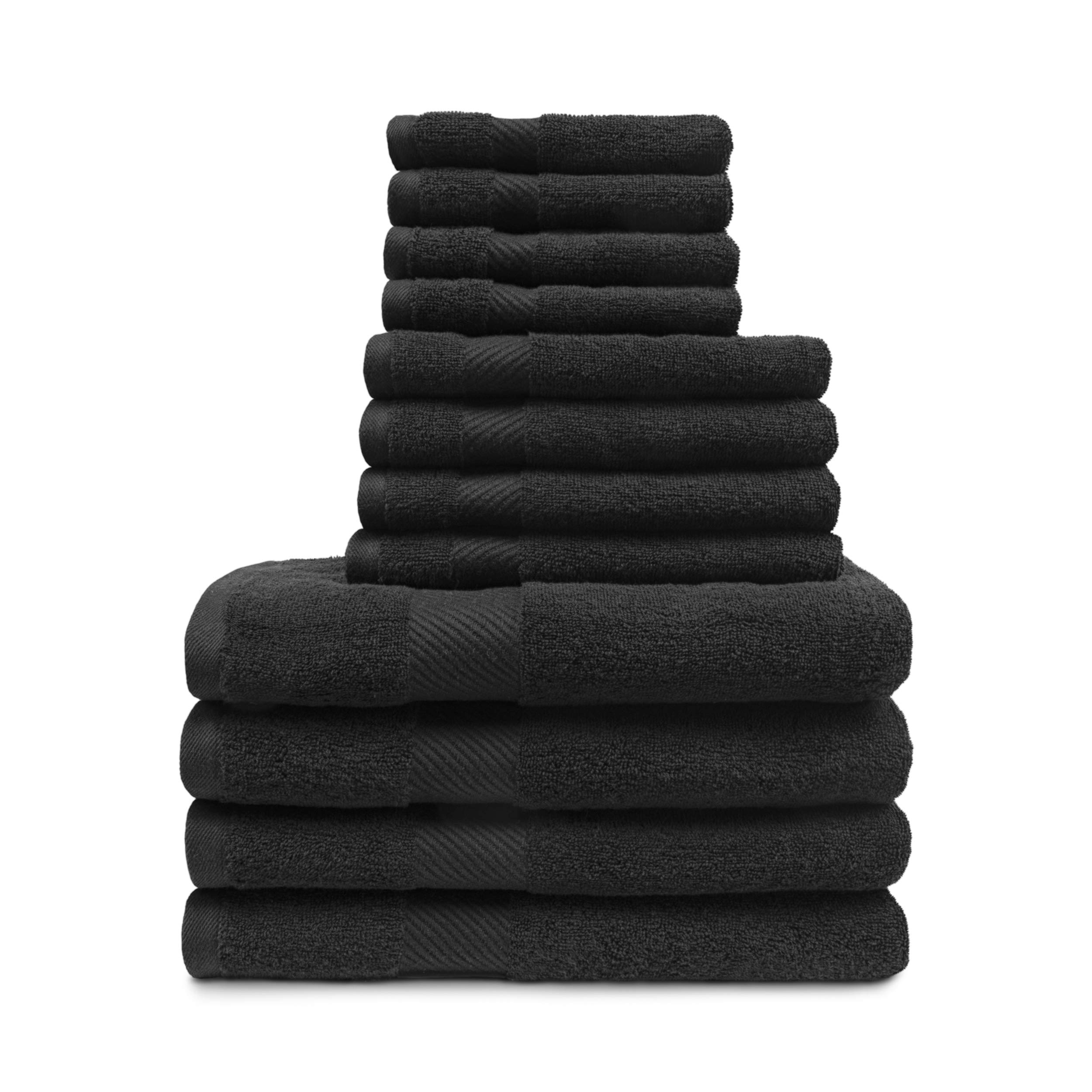 Premium 12-Piece Egyptian Cotton Towel Set - Soft Bath, Hand & Washcloths (Black) for Luxury Spa, Hotel & Home Bathroom Use