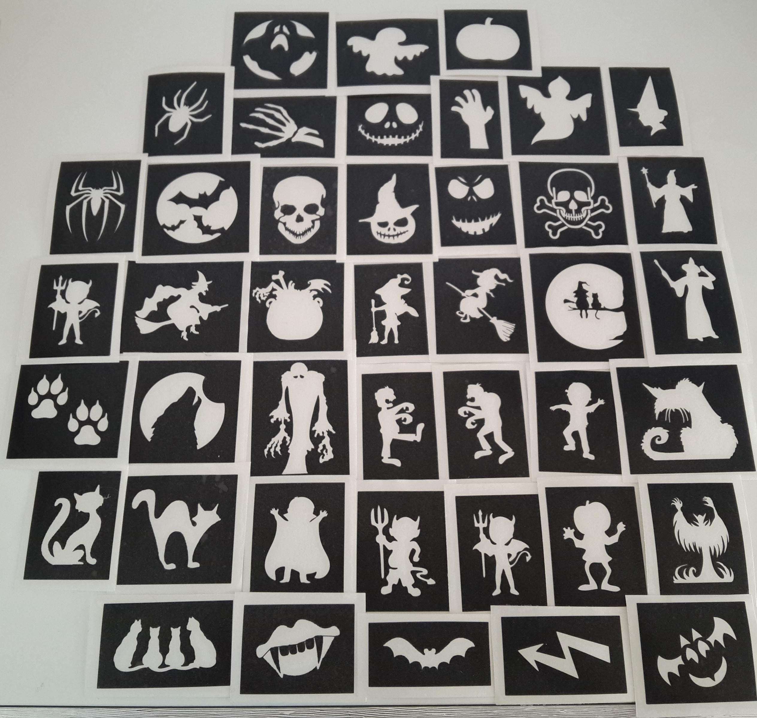 25-Pack Halloween Stencils for Kids - Ghost, Monster, Bat, Cat, Dog Designs - Glitter & Airbrush Tattoo Templates - Perfect for Party Decor, Wall Art, and DIY Costume Accessories
