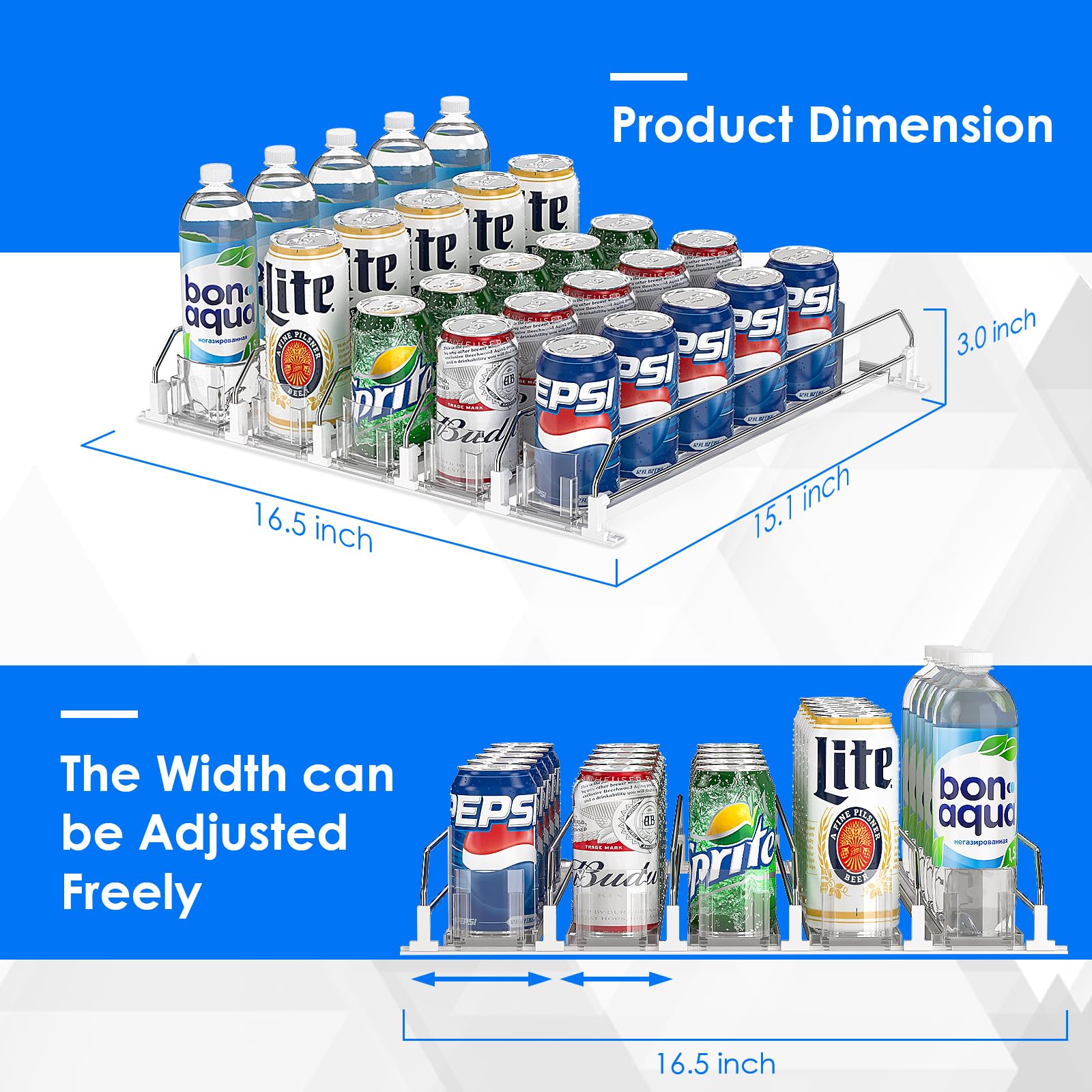 Adjustable Self-Pushing Soda Can Organizer for Refrigerator - 5 Row White Drink Dispenser for Fridge | Perfect for Organizing Cans, Bottles & Beverages in Kitchen, Office or Party