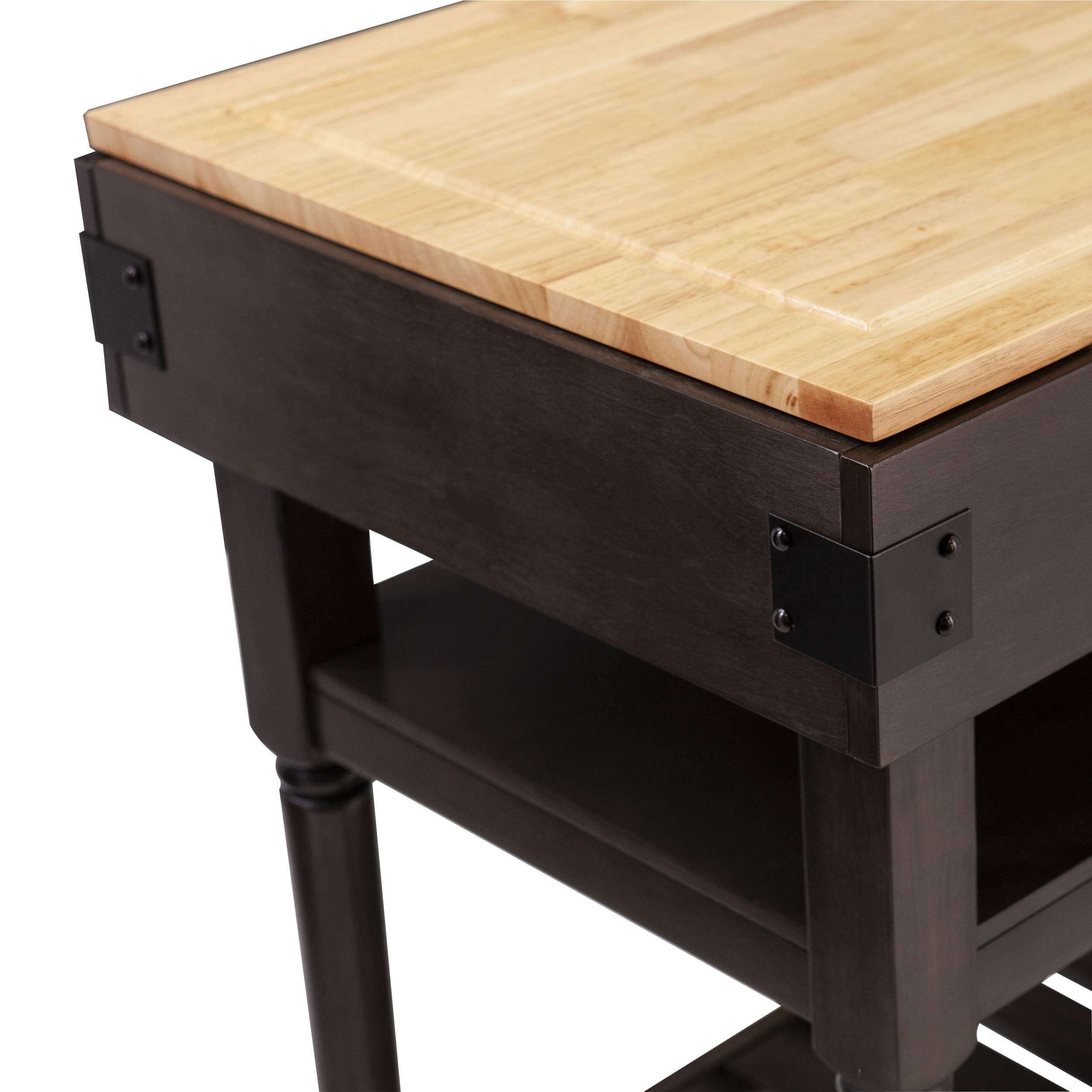 SEI Furniture Waysmere Kitchen Island with Storage - Smoked Ash Finish, Natural Wood Countertop - Perfect for Small Kitchens, Breakfast Bars & Extra Counter Space