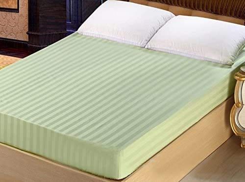 Premium 100% Giza Egyptian Cotton Fitted Sheet - Stripe Sage Green Full/XL Size (1 PC) - 1000 Thread Count Luxury Bedding - Fits 15