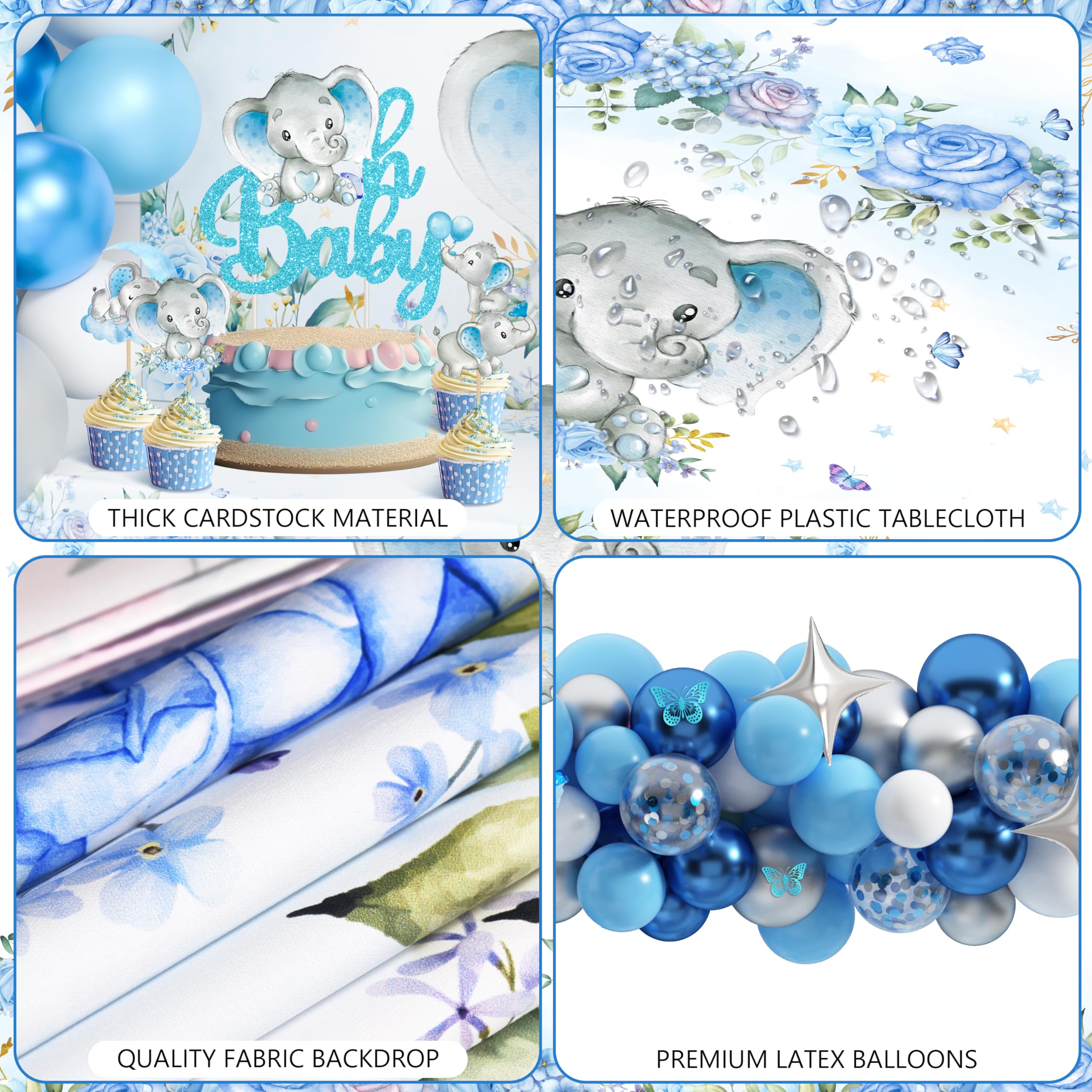 Adorable Elephant Baby Shower Decorations for Boys - Elephant Theme Birthday Party Supplies with Balloon Garland, Backdrop, Tablecloth & Cake Toppers | Perfect for Baby Shower, Gender Reveal & Nursery Decor