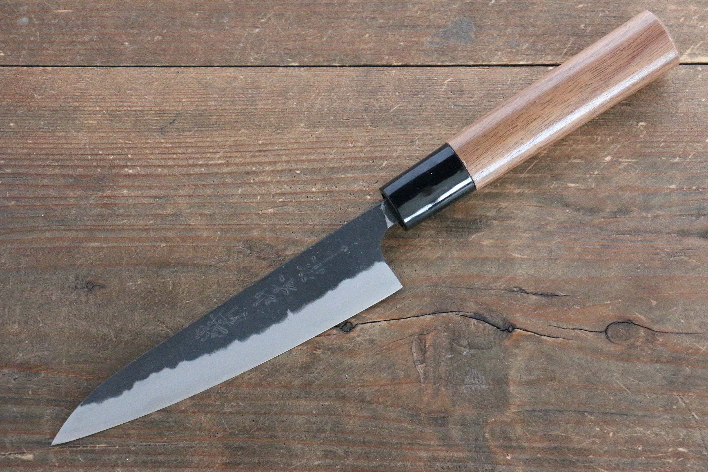 Nao Yamamoto Blue Steel Kurouchi Petty Utility Knife 135mm with Walnut Handle - Perfect for Slicing, Peeling & Precision Kitchen Tasks
