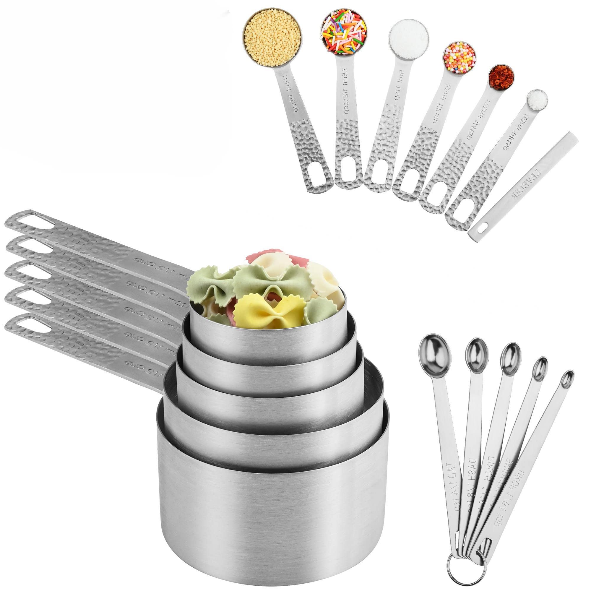 Premium Stainless Steel Measuring Cups and Spoons Set - 18/8 Steel Kitchen & Baking Tools with Leveler (5 Measuring Cups + 6 Spoons + 5 Mini Spoons, 17-Piece) - Perfect for Baking, Cooking, Meal Prep & Coffee Measuring