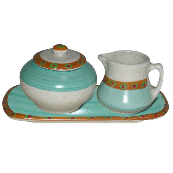 Turquoise and Burnt Orange Sugar and Creamer Set - Elegant Sedona Style Ceramic Coffee Accessories for Home, Kitchen, and Dining Room Decor