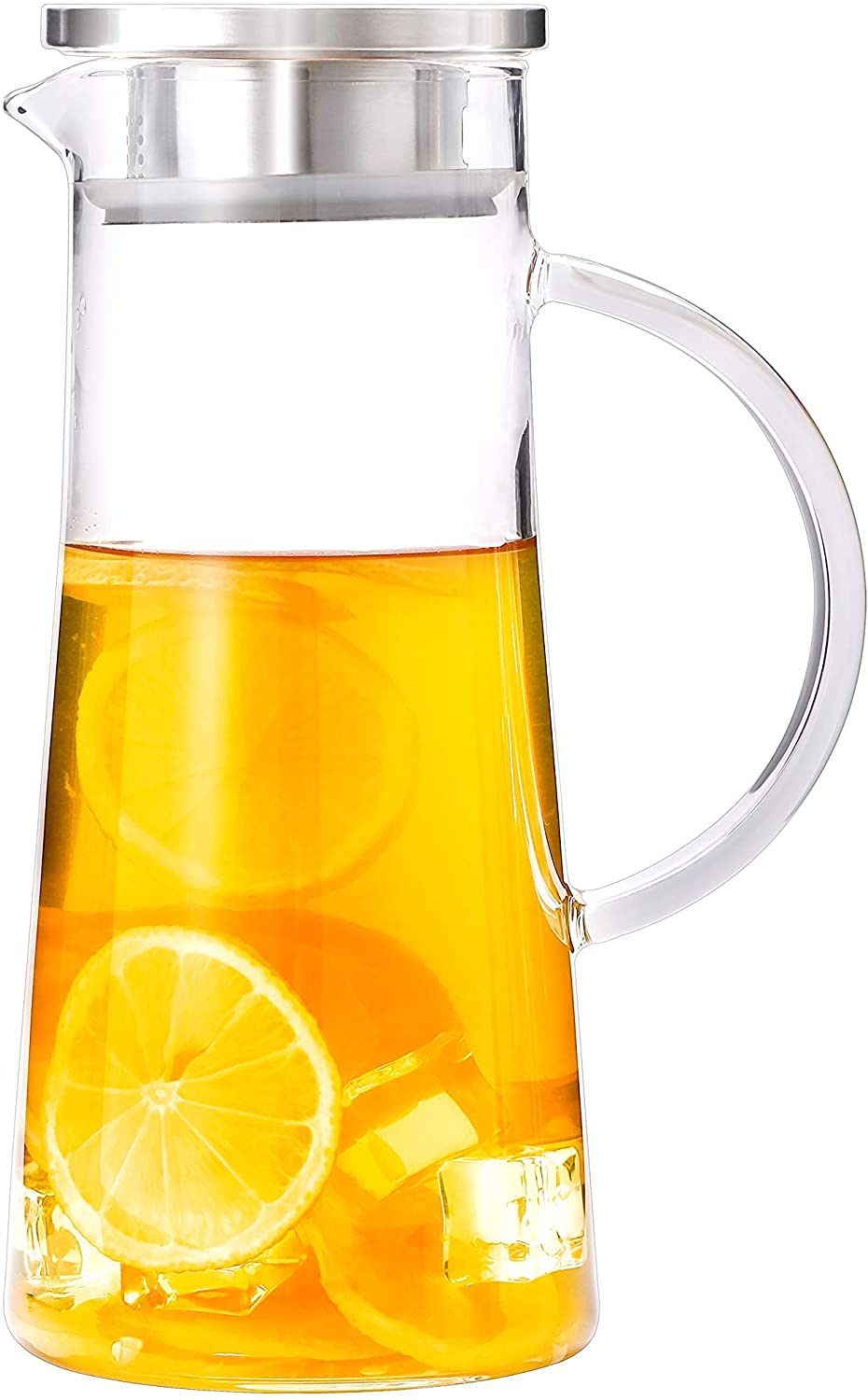 1.5 Liter (50 Oz) Glass Water Pitcher with Lid & Handle - Heat Resistant Carafe for Tea, Juice, Milk - Perfect for Iced Tea, Lemonade, Cold Brew & Hot Beverages - Kitchen & Dining Essential