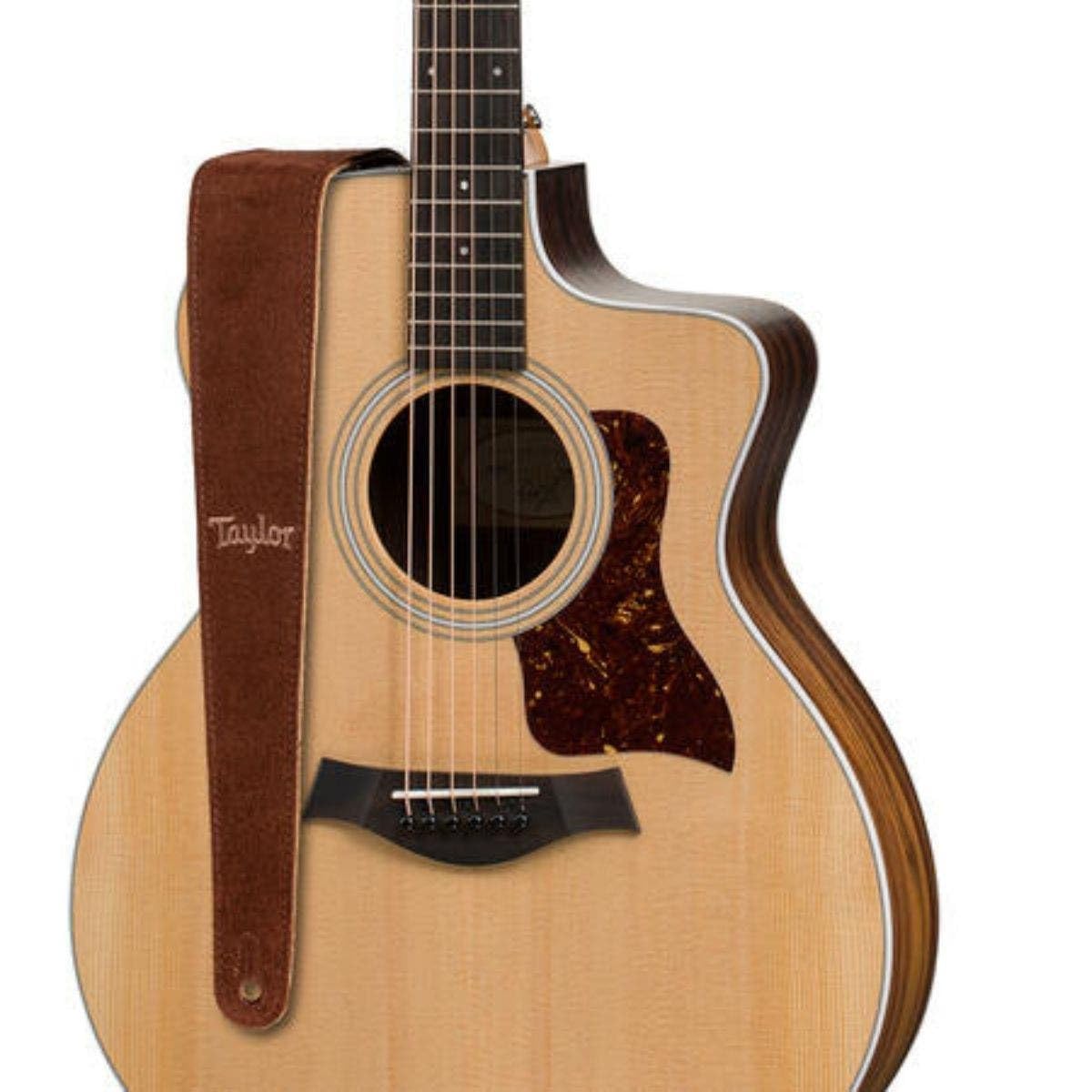 Taylor Guitars Chocolate Suede Logo Guitar Strap - Premium Leather Guitar Strap for Acoustic & Electric Guitars - Perfect for Performances, Studio Recording & Travel