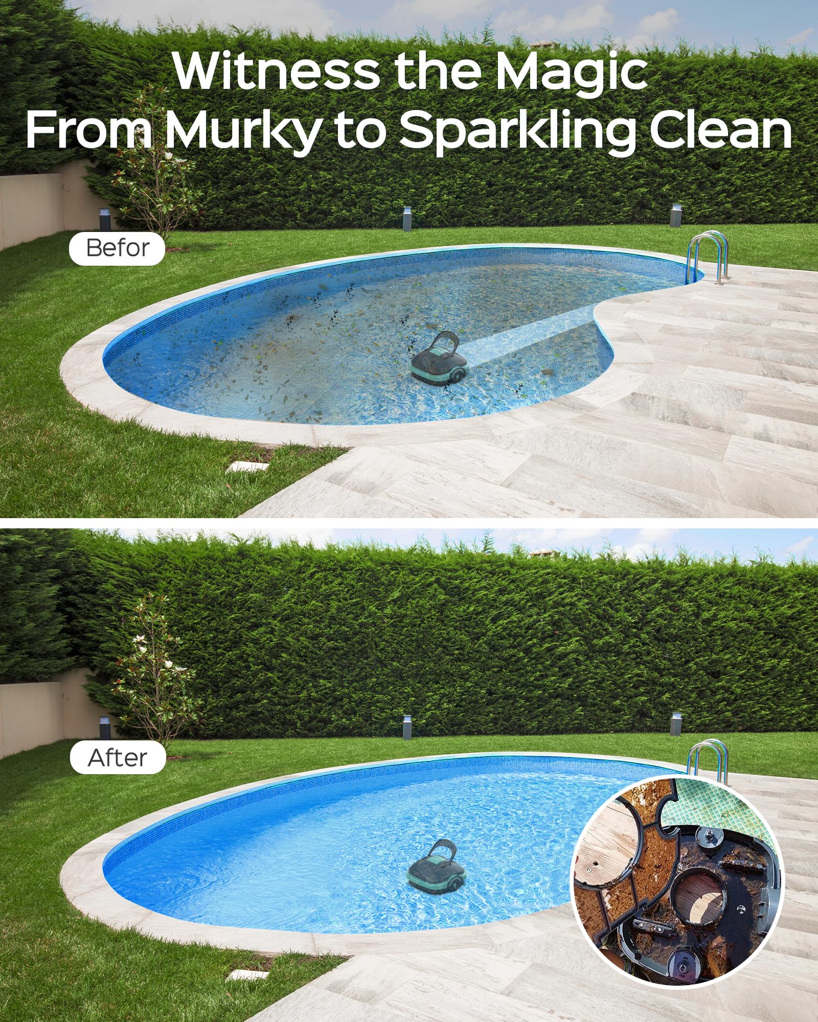 WYBOT Cordless Robotic Pool Cleaner - Automatic Pool Vacuum with Powerful Suction & Dual-Motor - Ideal for Above Ground & In-Ground Flat Pools (Blue & Black) - Perfect for Backyard, Residential & Commercial Swimming Pool Maintenance
