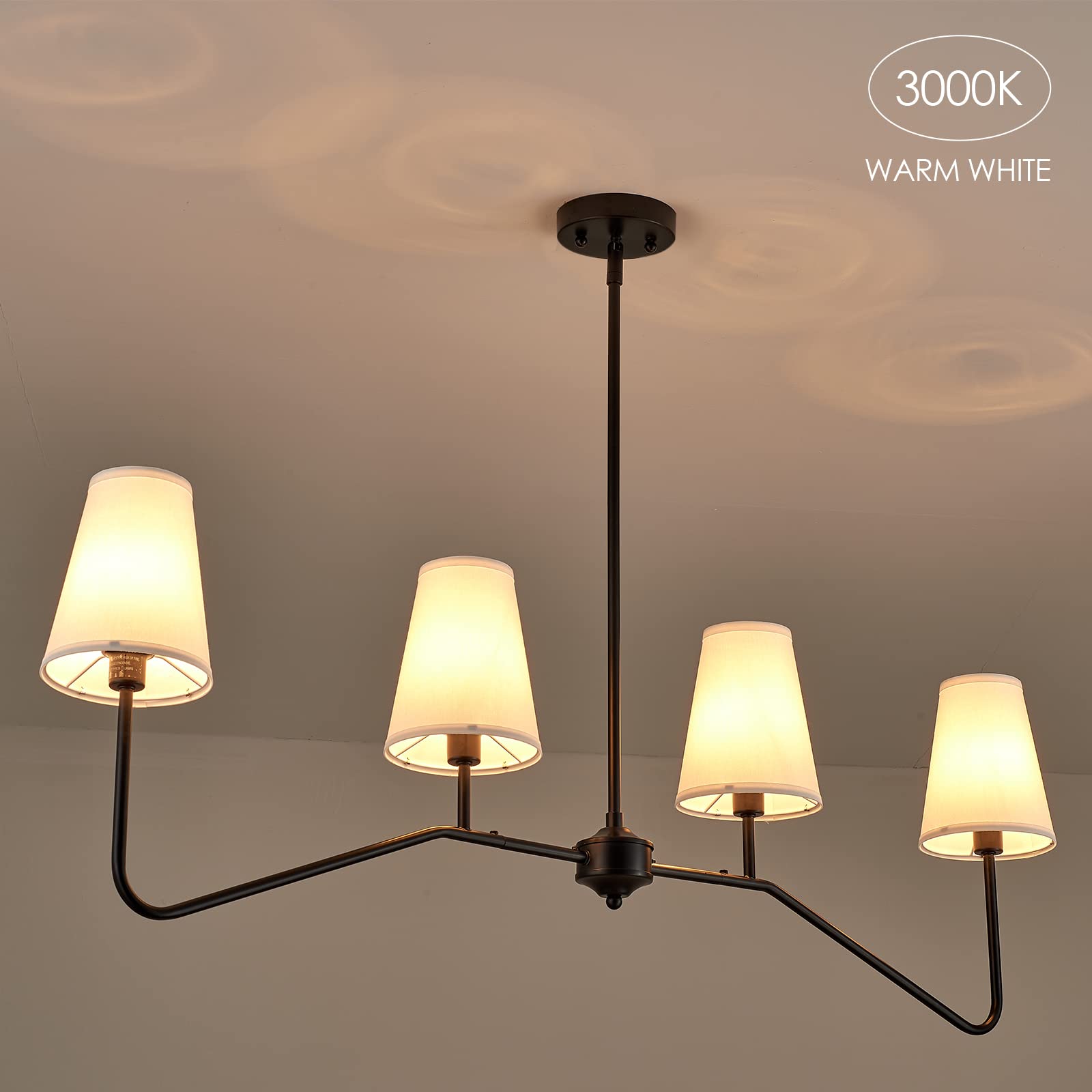 VILUXY Classic Linear Chandelier - 4-Light Modern Pendant Lighting for Kitchen Island, Dining Room & Living Room | Off-White Fabric Shade | Indoor Restaurant Lighting | Perfect for Contemporary Homes & Commercial Spaces