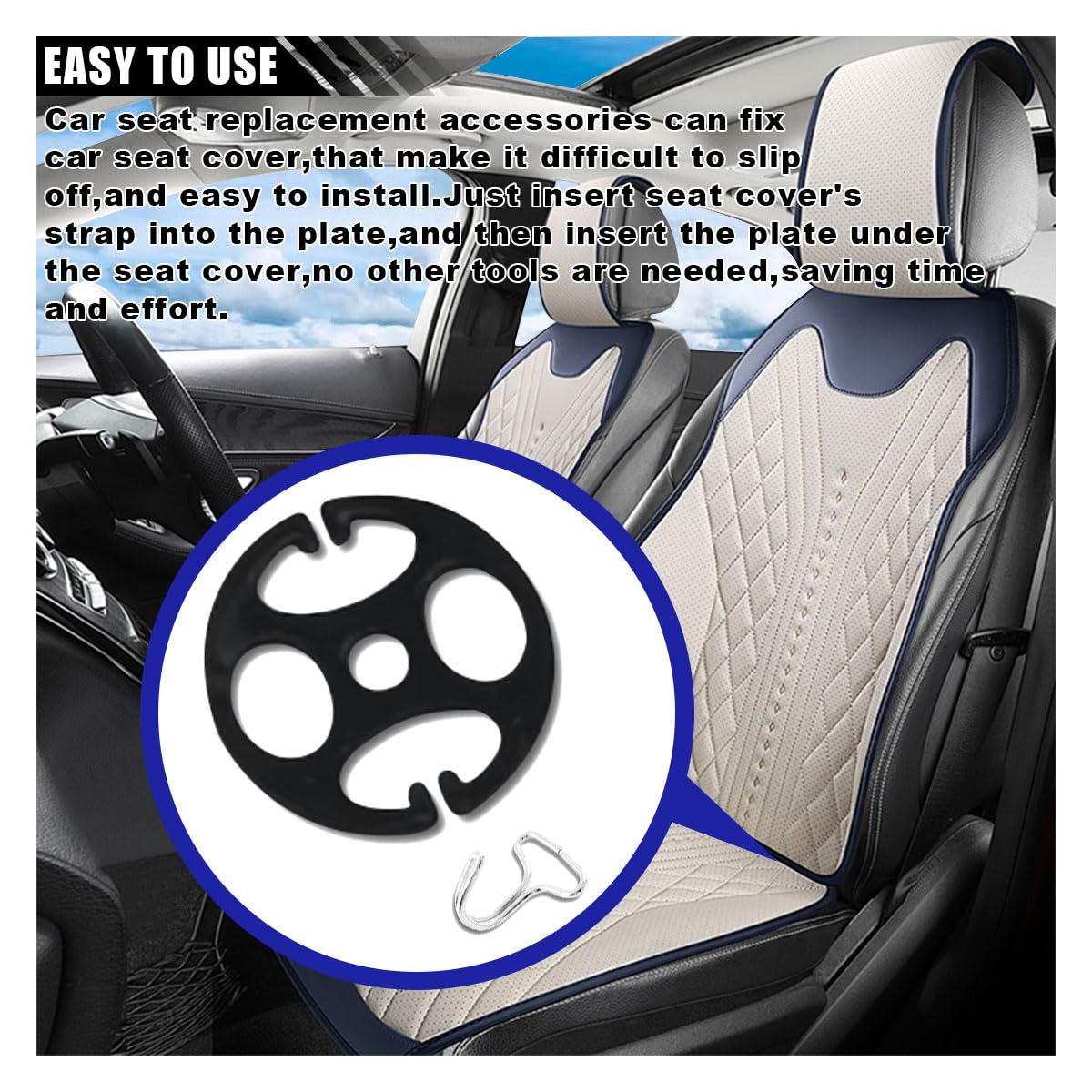 24PCS Car Seat Covers with Metal Hooks - Black for Secure Replacement & Protection