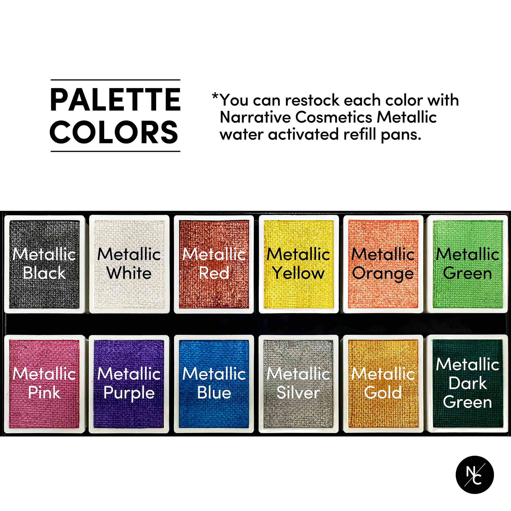 12-Color Metallic Water Activated Face & Body Paint Palette - Perfect for Halloween, Cosplay, Face Painting & Artistic Designs