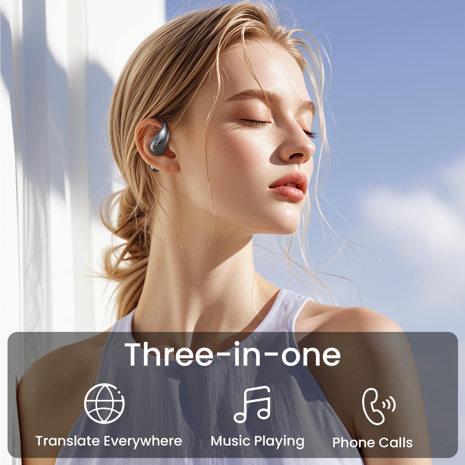 MINISO X33 AI Translation Wireless Open Ear Earbuds - Bluetooth 5.4, IPX5 Waterproof, 35H Battery Life, Premium Sound with Charging Case | Perfect for Travel, Workouts & Multilingual Communication