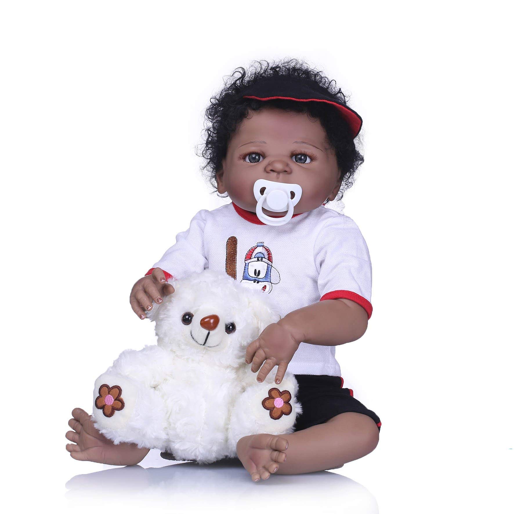 58cm Realistic African American Black Skin Reborn Baby Doll - Anatomically Correct Full Body Silicone Boy Doll with Outfits | Perfect for Collectors, Photography Props, and Therapy Use