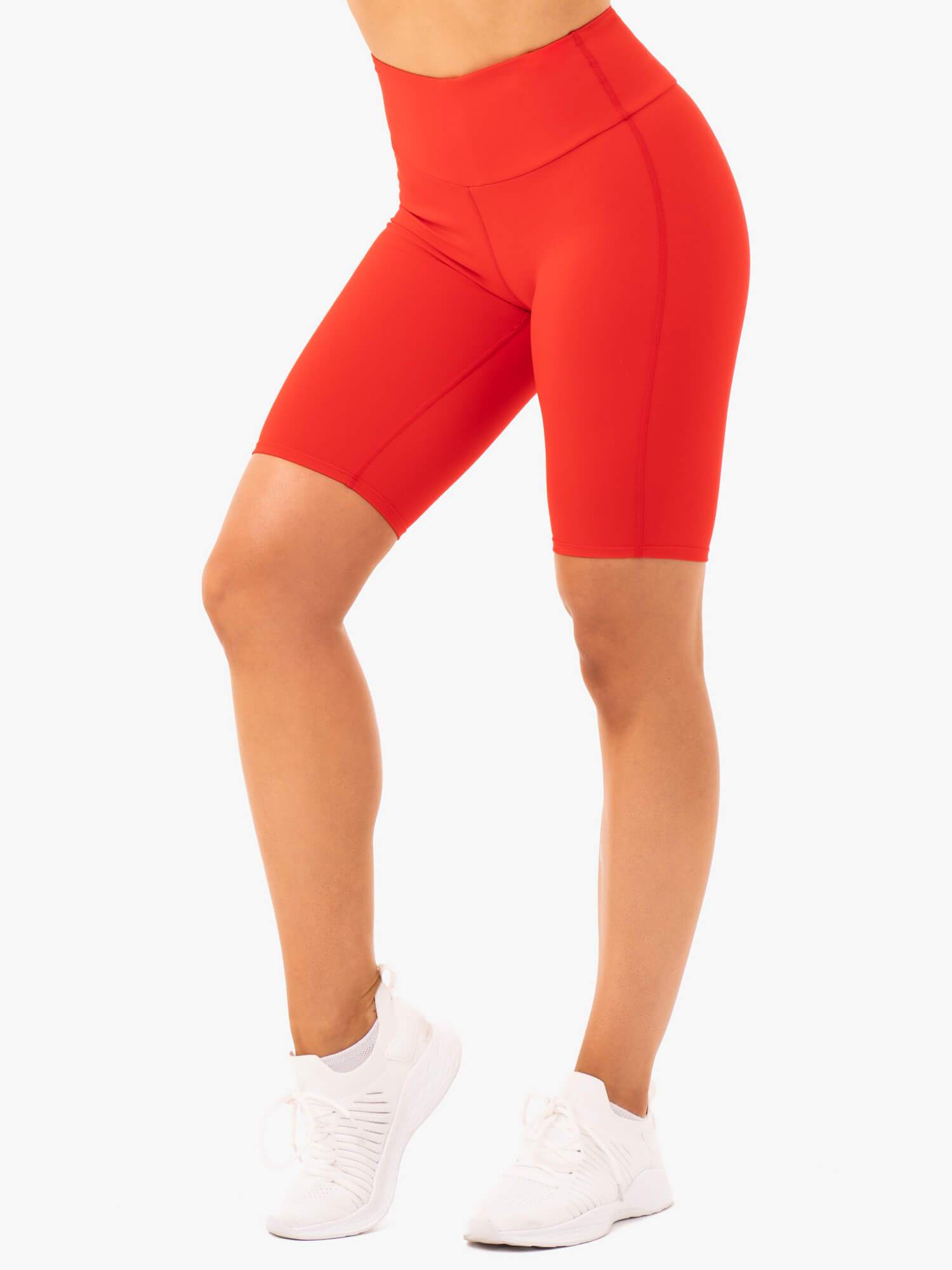 Staples Women's High-Waist Bike Shorts - Breathable Red Cycling Shorts for Workout, Yoga & Running | Comfortable Activewear for Gym & Outdoor Sports