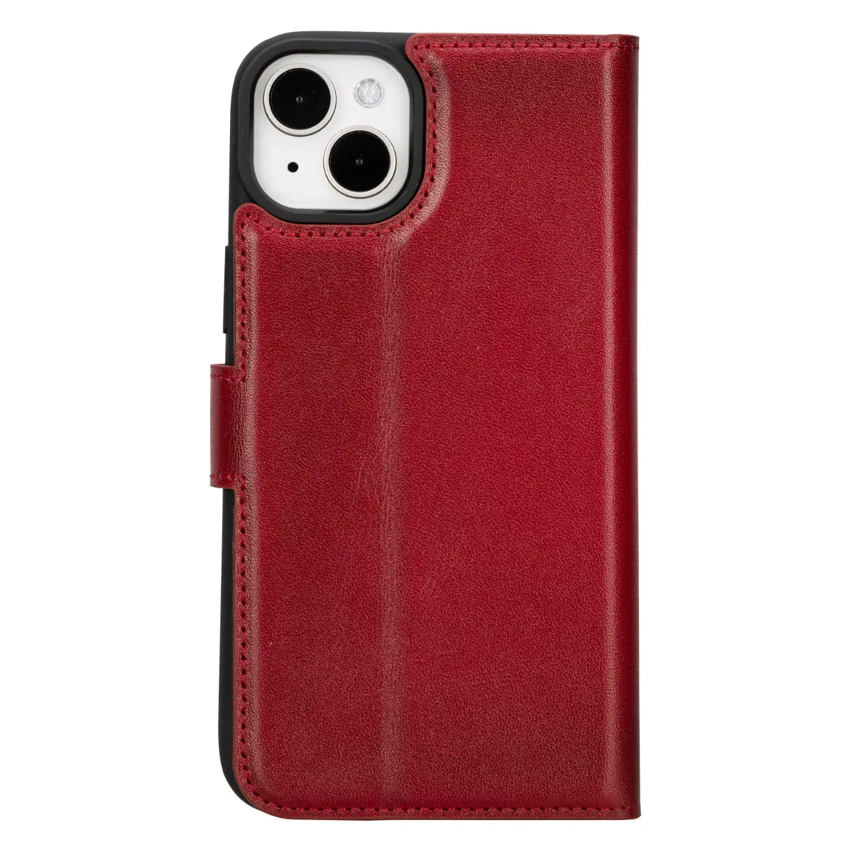 Premium Burnished Red Genuine Leather Wallet Case for iPhone 15 Plus - Slim Protective Cover with Card Slots | Perfect for Everyday Use, Travel & Business Meetings