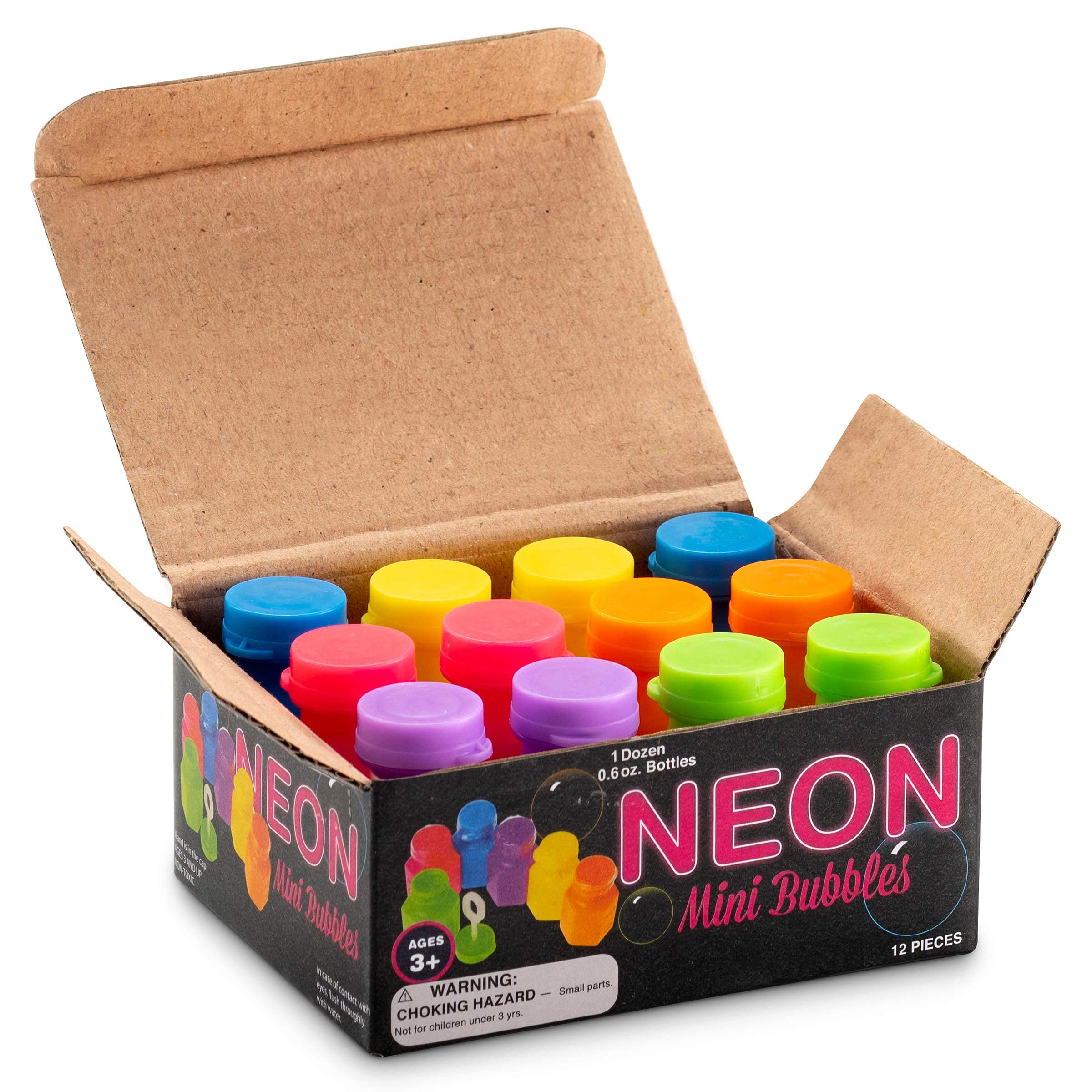 Mini Neon Party Bubbles for Kids - 12 Pack Bubble Wands & Bottles | Fun Outdoor Toys, Birthday Party Favors, Carnival Prizes & Goody Bag Stuffers | Perfect for Birthday Parties, Backyard Play & Summer Carnivals