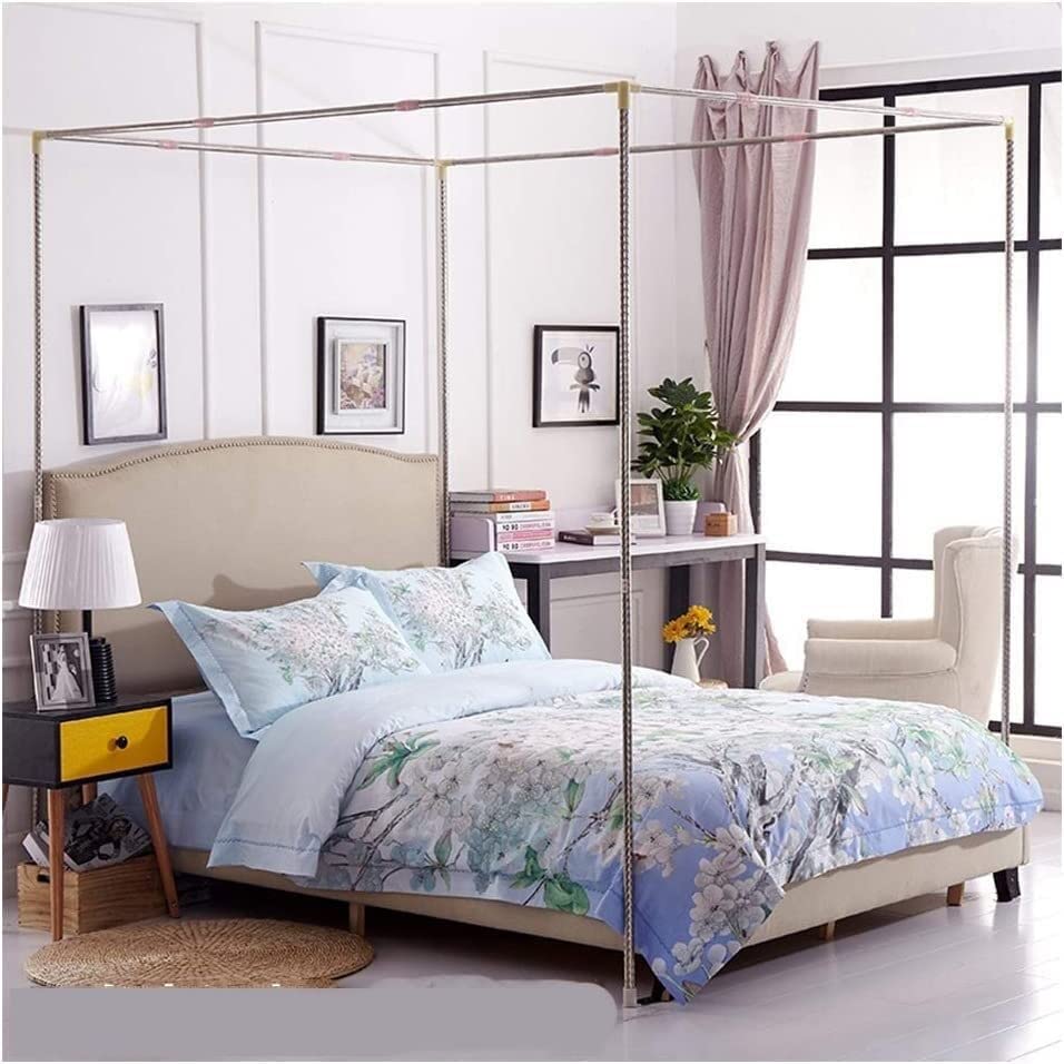 Stainless Steel Canopy Bed Frame with Mosquito Net - 16/22/25/32mm Metal Platform Bed for Bedroom, Double Size, Easy Assembly (25mm Thick) - Perfect for Modern Bedroom Decor & Outdoor Camping Protection