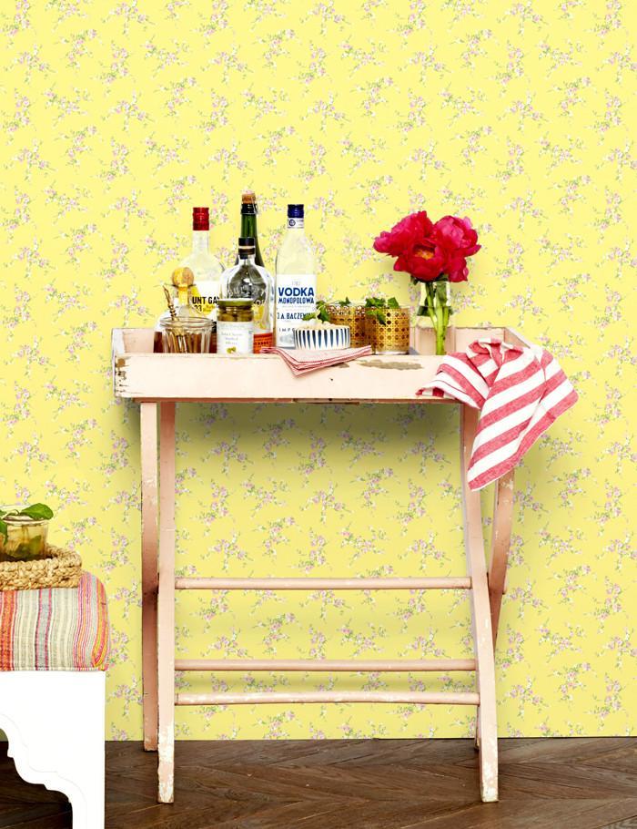 Jolene Peel and Stick Wallpaper - Lemon & Pink Floral Design - Self-Adhesive Removable Wallpaper for Bedroom, Nursery, or Home Office Decor