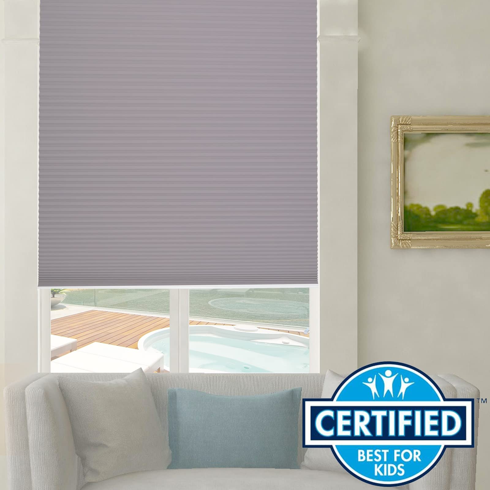 Custom Size Blackout Cellular Shades - Cordless UV Protection Waterproof Honeycomb Window Blinds for Home, Kitchen & French Doors | Perfect for Bedrooms, Living Rooms & Home Offices (Lilac)
