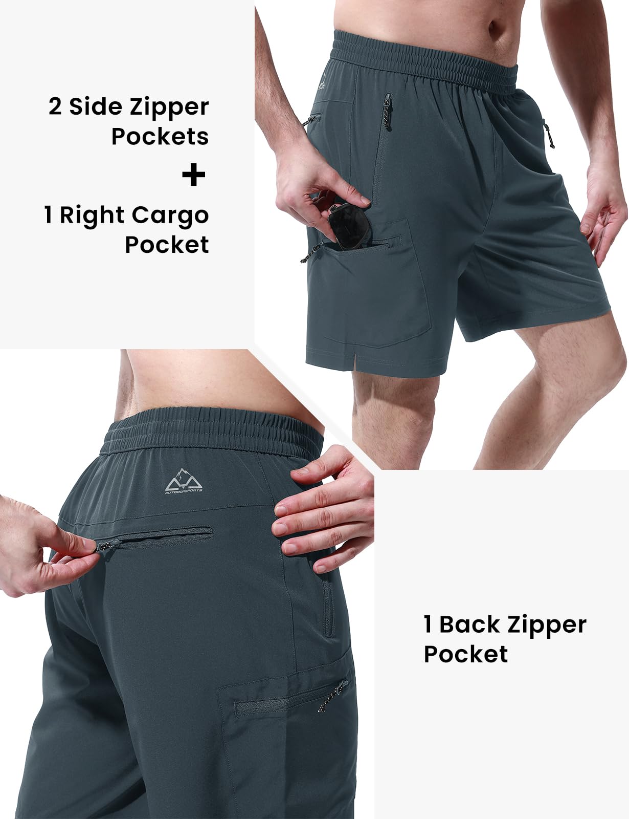 BGOWATU Men's Quick Dry Hiking Shorts with Zipper Pockets - Stretch Athletic Gym Shorts for Fishing, Travel & Outdoor Activities | Lightweight Comfort for Running, Camping & Summer Adventures