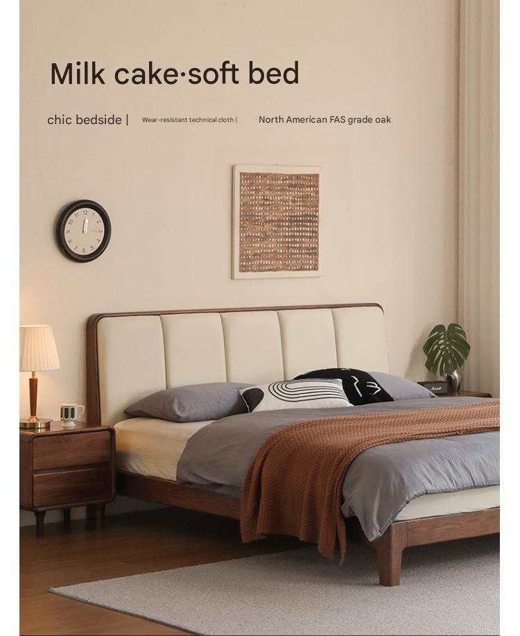 Solid Oak Wood Modern Platform Bed with Upholstered Headboard - Stylish and Durable Bedroom Furniture for Contemporary Homes