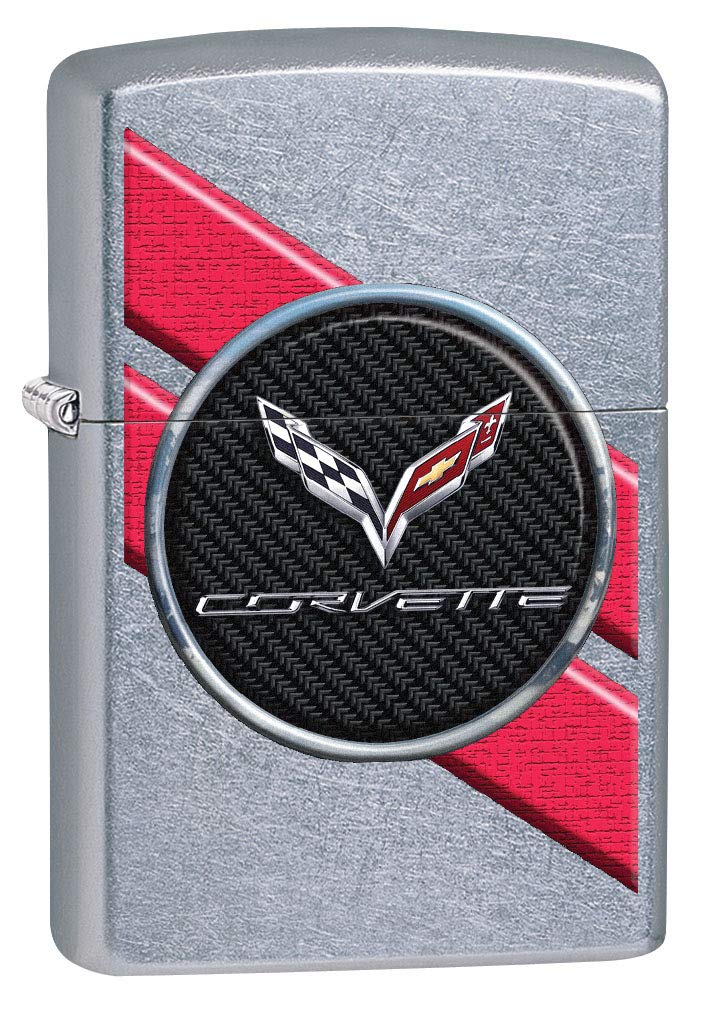 Zippo Lighter with Chevrolet Corvette Insignia - Street Chrome 80274 | Windproof Refillable Metal Lighter for Outdoor Camping, BBQ & Everyday Carry (ECT)