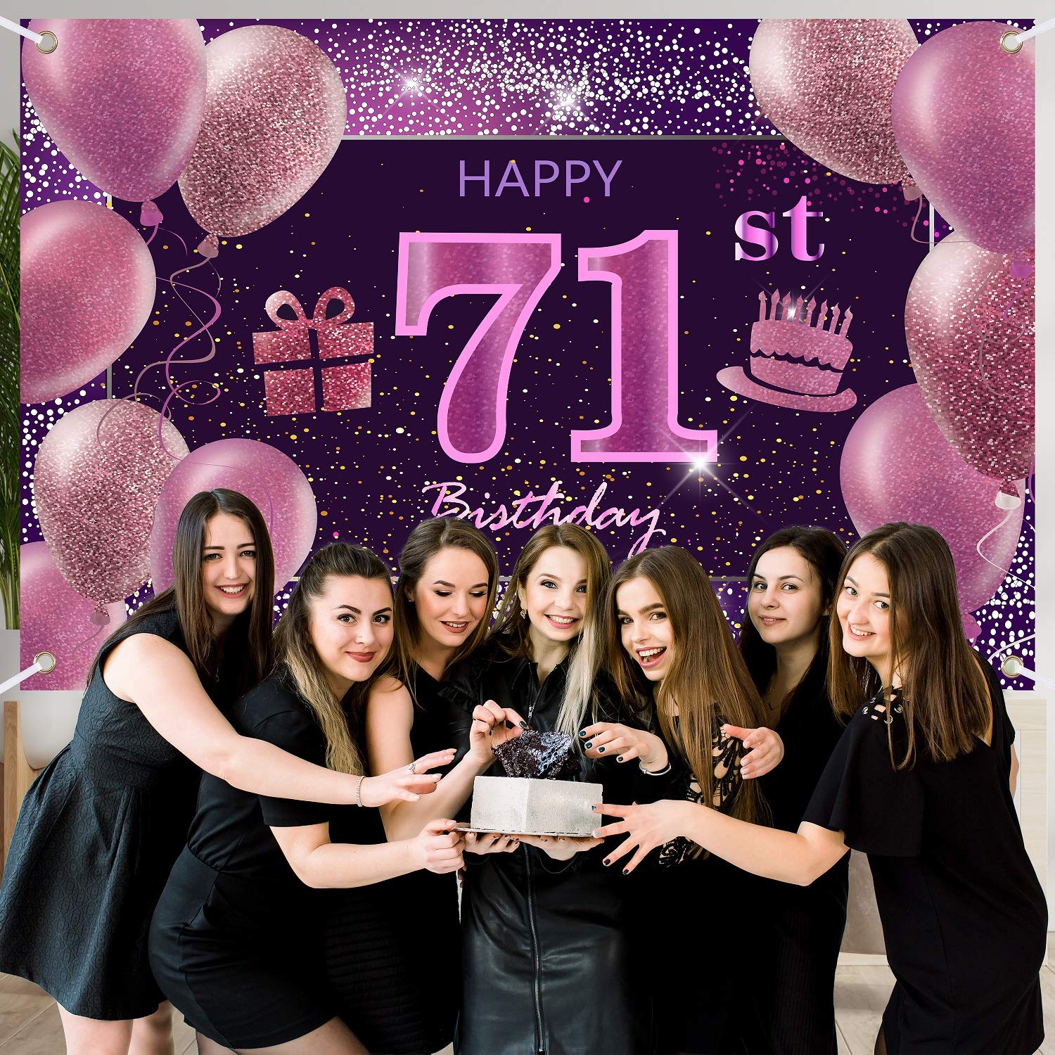IMISI 71st Birthday Decorations for Women - Pink Happy Birthday Banner & Party Backdrop for Girls - Perfect for Birthday Parties, Celebrations & Photo Booths