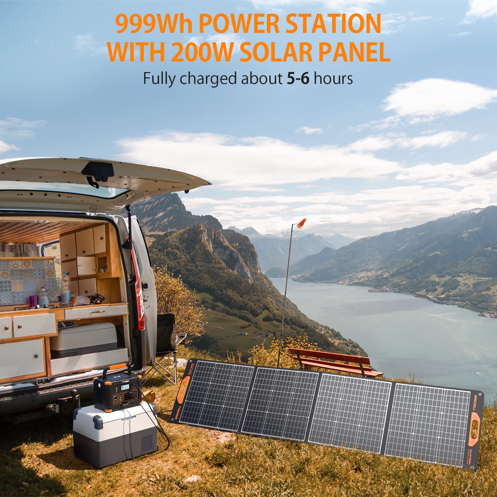 GRECELL 1000W Solar Generator with 200W Portable Solar Panel | 999Wh Portable Power Station | Lithium Battery Backup | USB-C PD 60W | for Outdoor Camping, RV, Off-Grid Living & Home Emergency Power Supply | Perfect for Blackouts, Road Trips & Remote Work