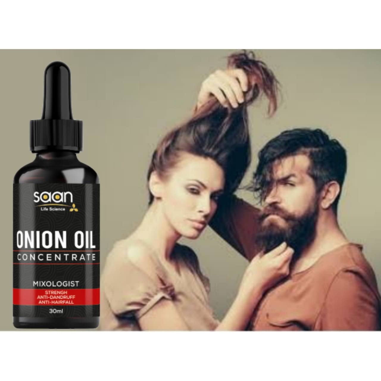 SAAN Onion Oil Concentrate for Hair Growth, Beard & Mustache Growth & Hair Loss Control (30ml) | Natural, Non-Sticky, Non-Greasy Formula | Promotes Thicker Hair & Reduces Hair Fall | Perfect for Daily Scalp Massage & Hair Care Routine