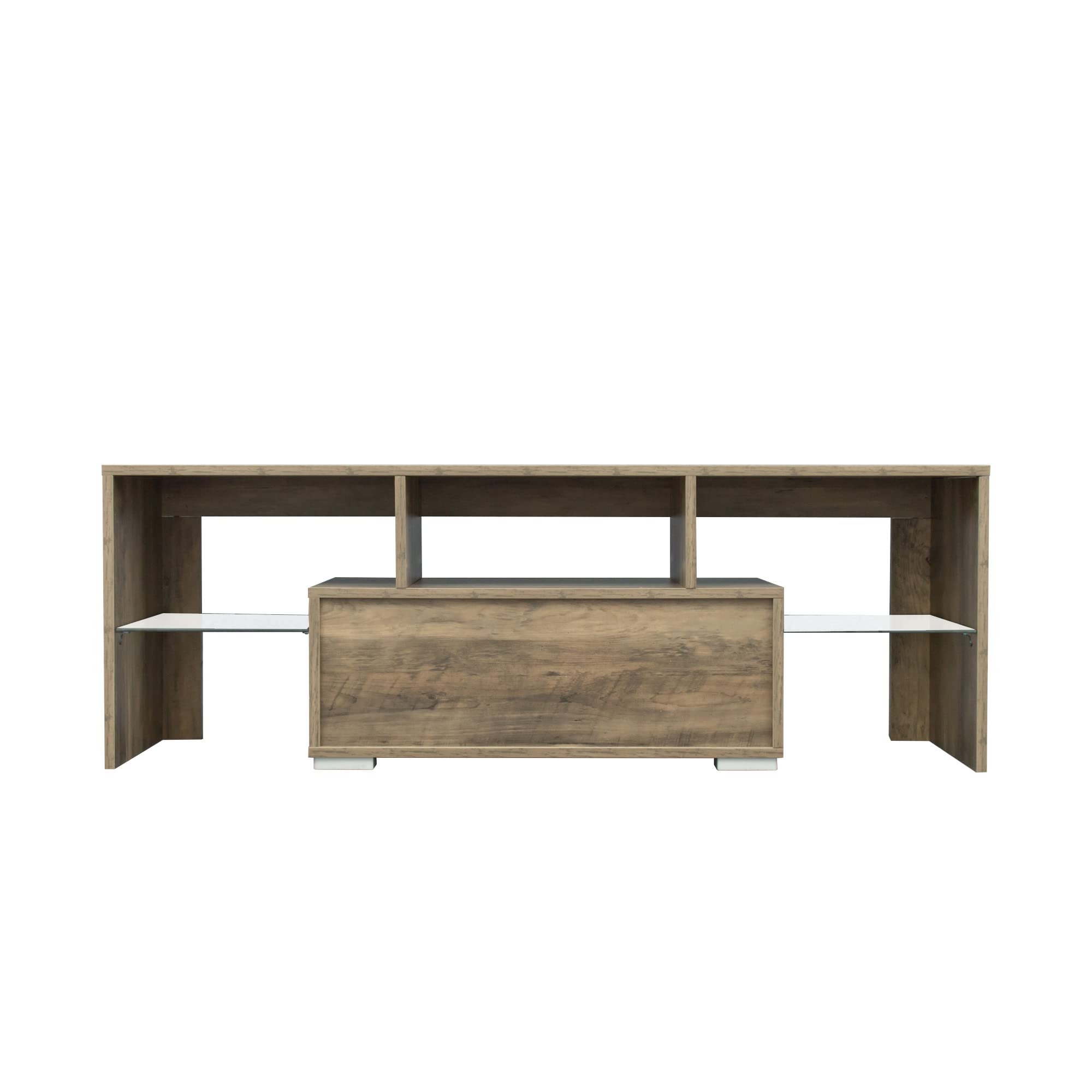 Modern TV Stand with RGB LED Lights - Rustic Oak TV Cabinet for Flat Screen TVs & Gaming Consoles | Perfect for Living Room, Bedroom & Lounge Entertainment Setup