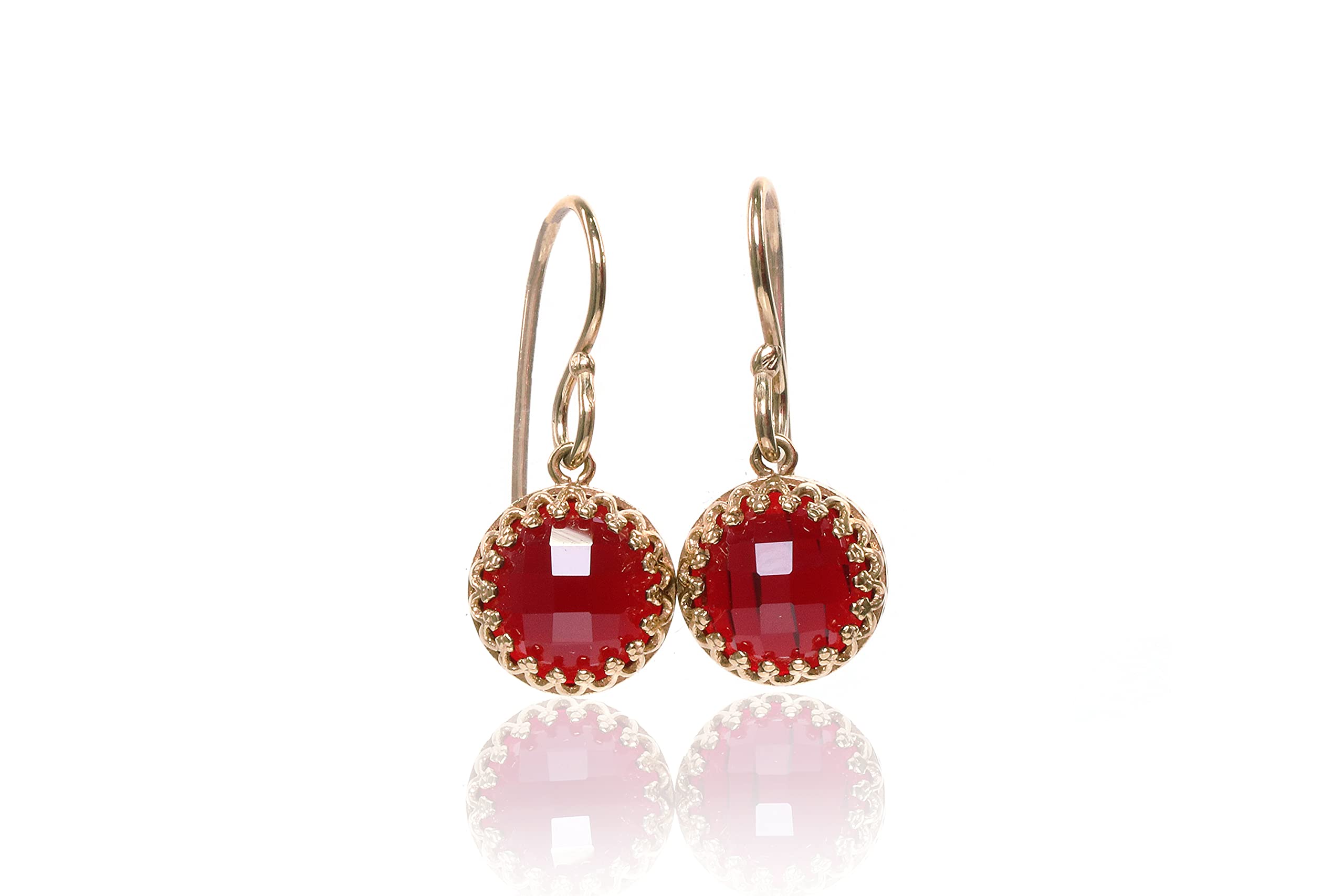 Exquisite 14K Gold Garnet Dangle Earrings - January Birthstone Hook Earrings for Women - Fashionable Gemstone Jewelry Gift for Her - Customizable Options - Perfect for Parties, Weddings & Special Occasions