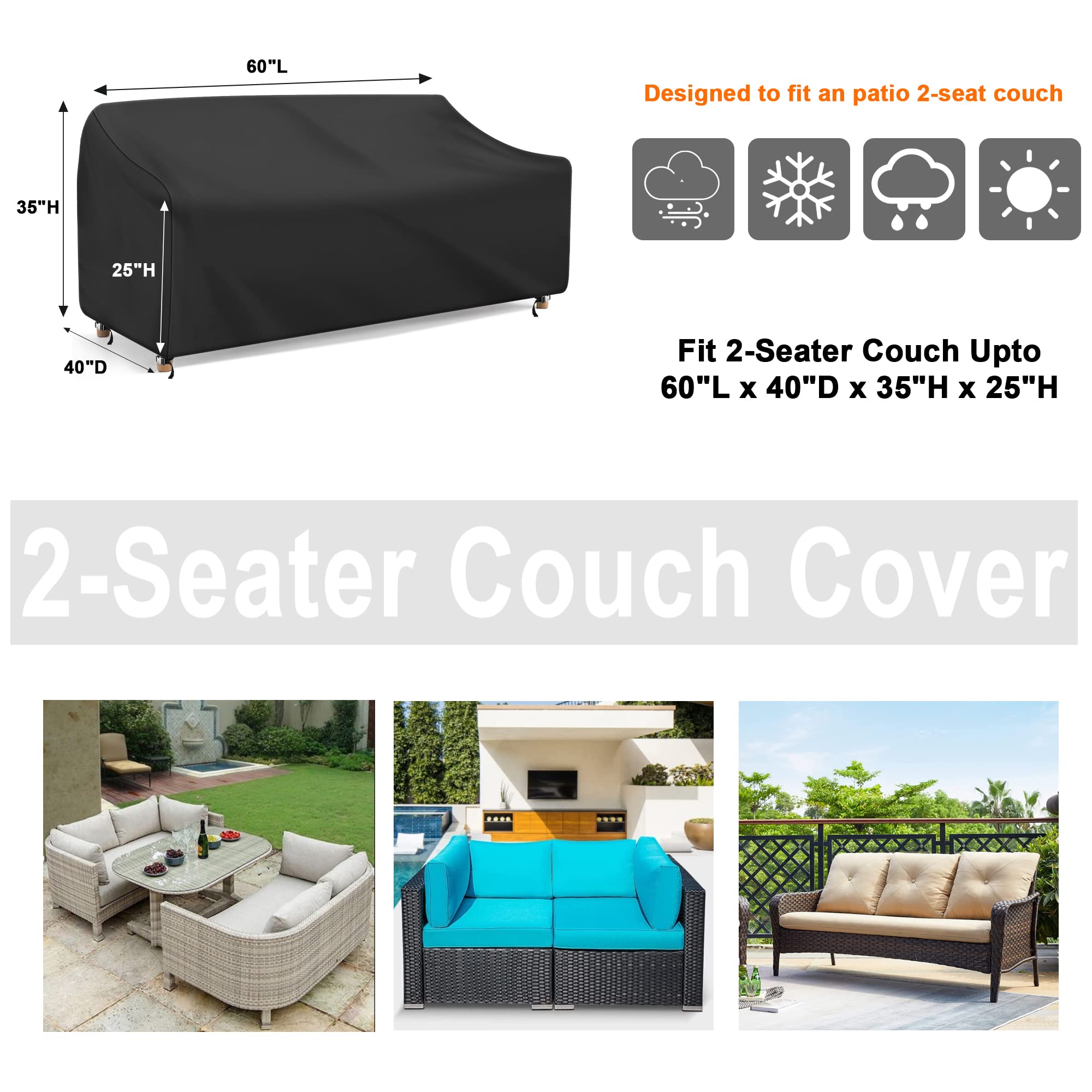 **420D Oxford Fabric Waterproof Outdoor Loveseat Sofa Cover - All-Weather Durable Patio Furniture Protector, Fits 60