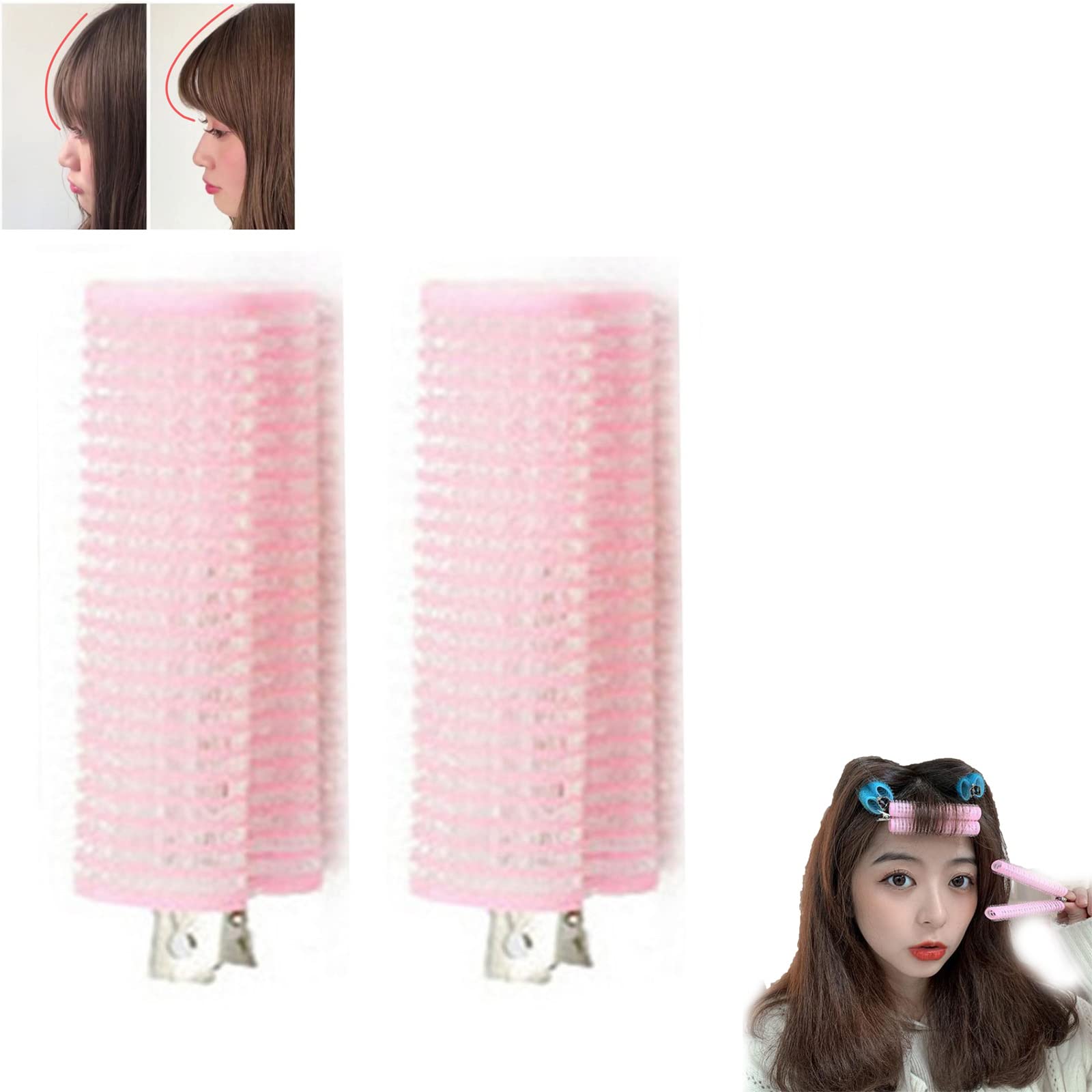 2/6PCS Volumizing Hair Clips - Instant Heatless Hair Rollers with Clip for Natural Fluffy Bangs & Roots | DIY Hair Styling Tools for Women | Perfect for Home, Salon & Travel (Pink)