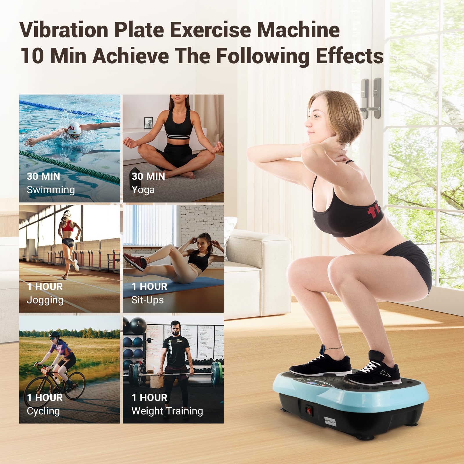 Vibration Plate Exercise Machine - 330lbs Capacity, 6 Preset Modes & 120 Speed Levels for Lymphatic Drainage, Weight Loss & Toning - Includes Loop Belt - Perfect for Home Gym, Physical Therapy & Fitness Training