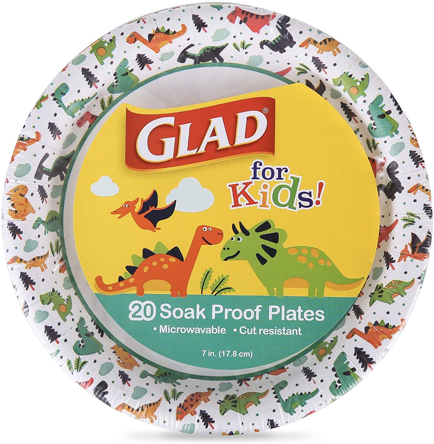 Glad for Kids 7-Inch Small Round Disposable Paper Plates - Cute Dinosaur Design, Heavy Duty, Soak Proof & Microwavable - 120 Count for Birthday Parties, Picnics & Family Gatherings