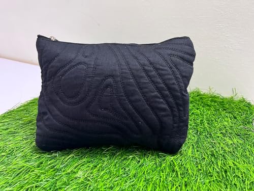 Elegant Black and White Quilted Zipper Pouch 8x7 Inches - Secure Zip Closure for Travel, Makeup, Jewelry & Essentials - Perfect Gift Idea for Women & Girls - Stylish Organizer for Everyday Use