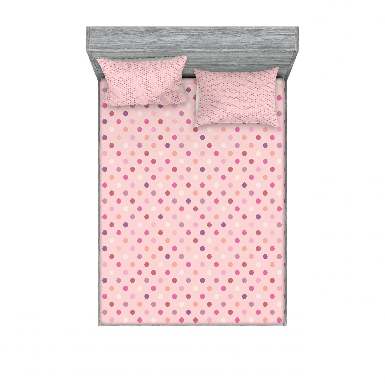 Ambesonne 2-Pack Queen Size Fitted Sheet & Pillow Sham Set - Romantic Pink Purple Polka Dot Pattern - 4 Piece Bedding Set (2 Fitted Sheets + 4 Pillow Covers) - Soft Microfiber for Cozy Bedroom Decor - Perfect for Guest Rooms, Dorms & Home Styling