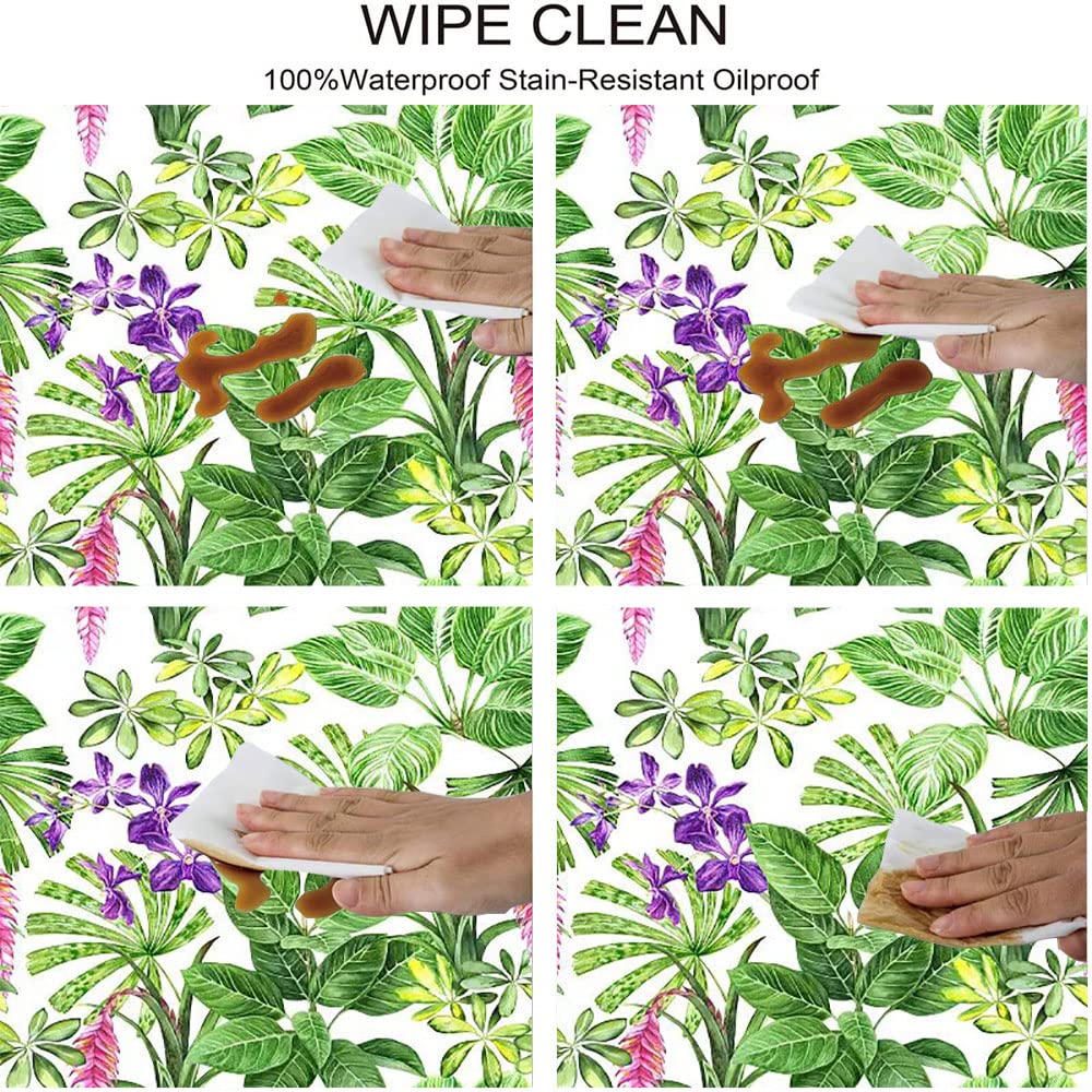 Waterproof Round Tablecloth with Elastic Edge - Tropical Palm Leaves Design for 52 Inch Dining Tables, Buffet Parties & Camping | Wipeable, Durable & Perfect for Outdoor/Indoor Use