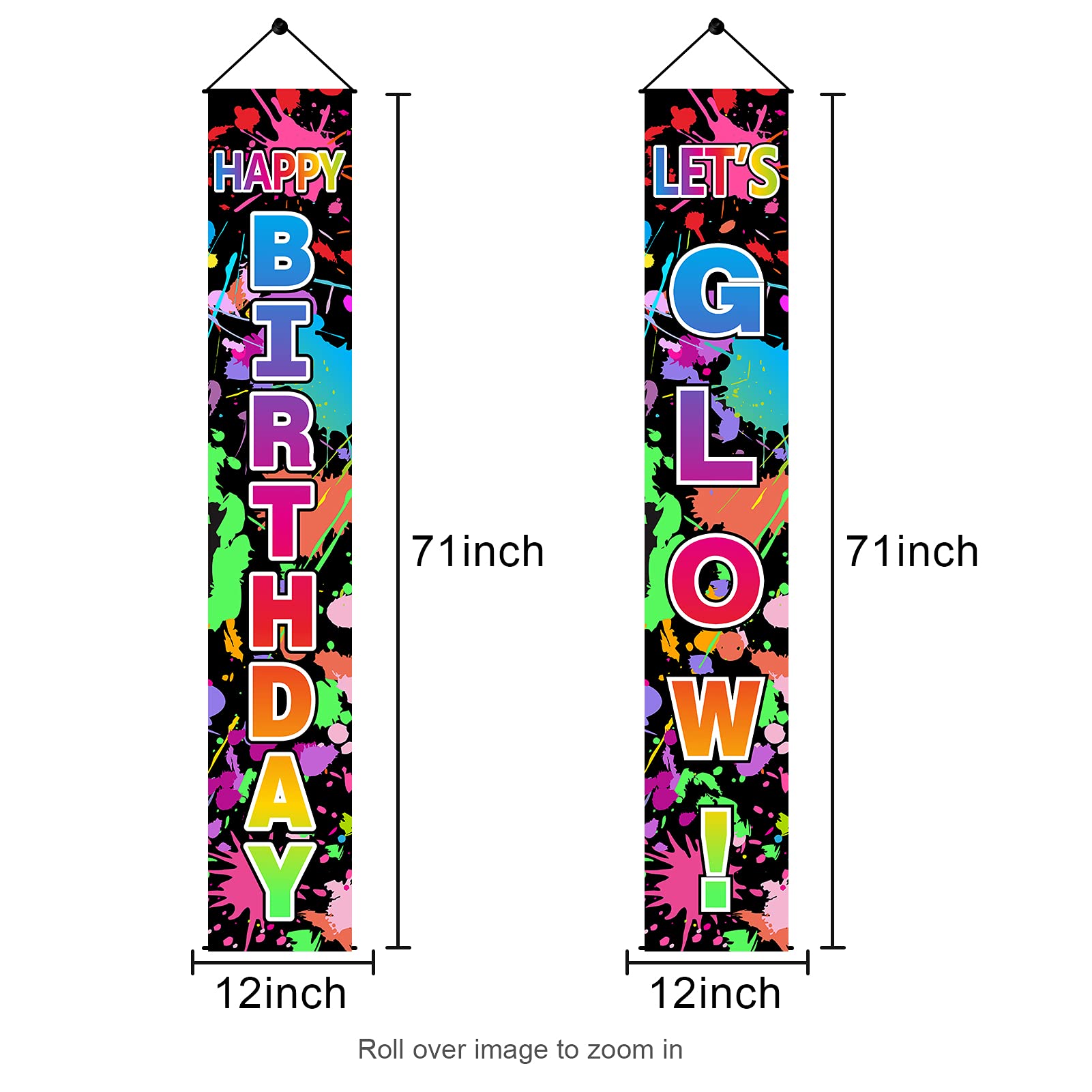 Glow in the Dark Neon Birthday Party Decorations - Happy Birthday Door Banner & Photography Backdrop - Perfect for Glow Themed Parties, Nighttime Celebrations, and Porch Photo Shoots